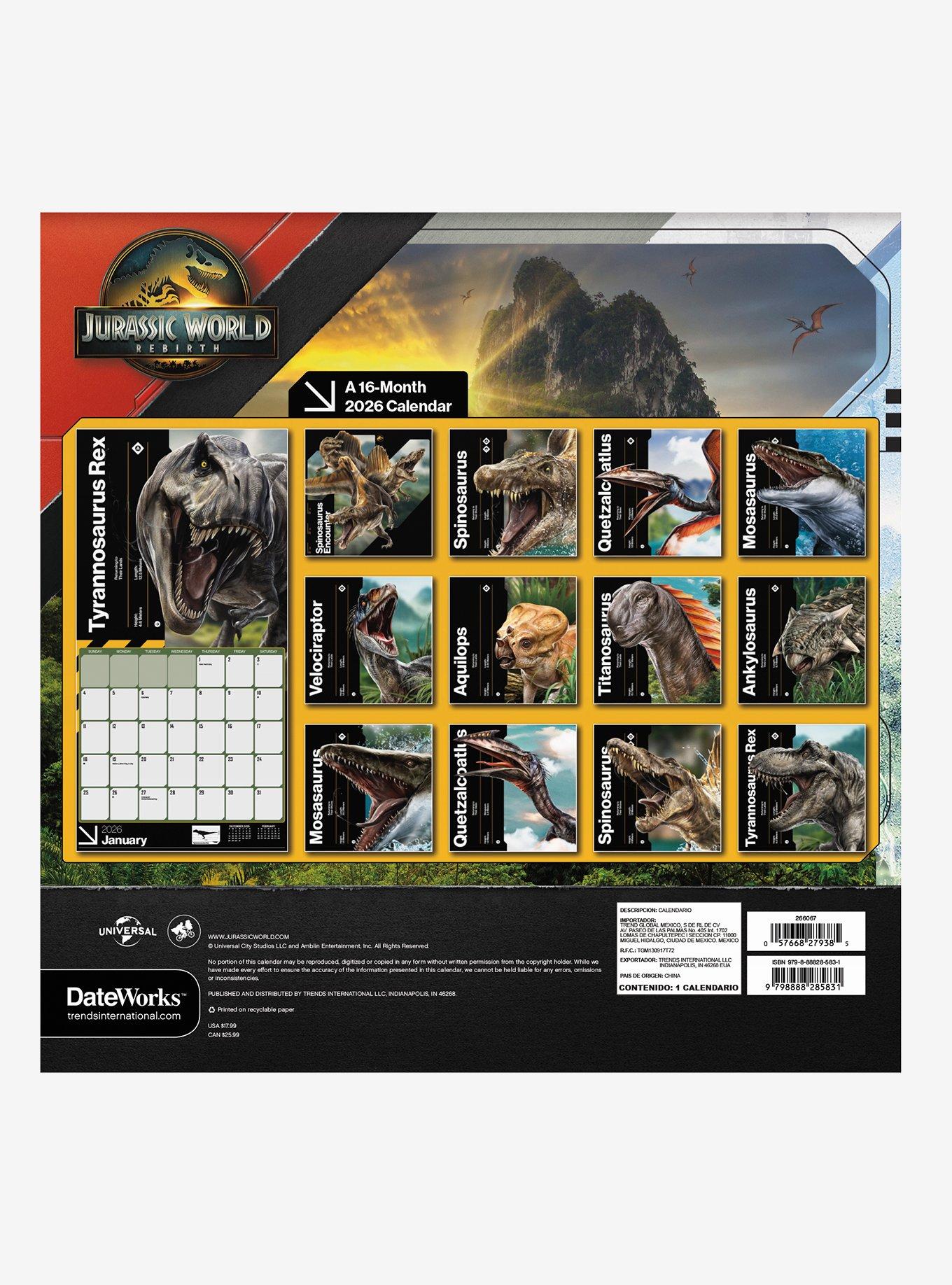 Jurassic World: Rebirth 2026 Wall Calendar, , hi-res