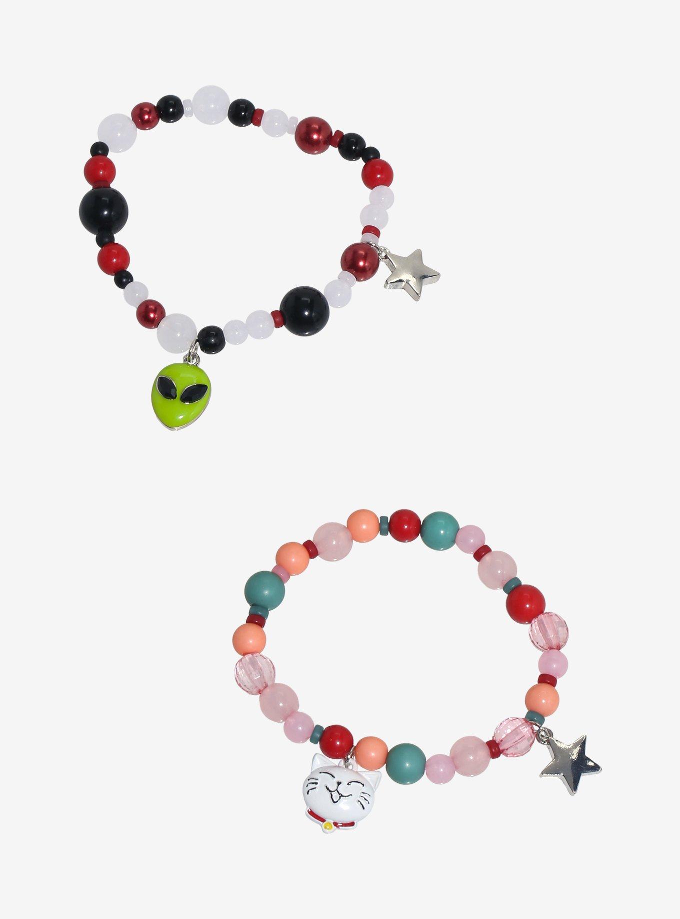 Lucky Cat Alien Best Friend Bead Bracelet Set, , hi-res