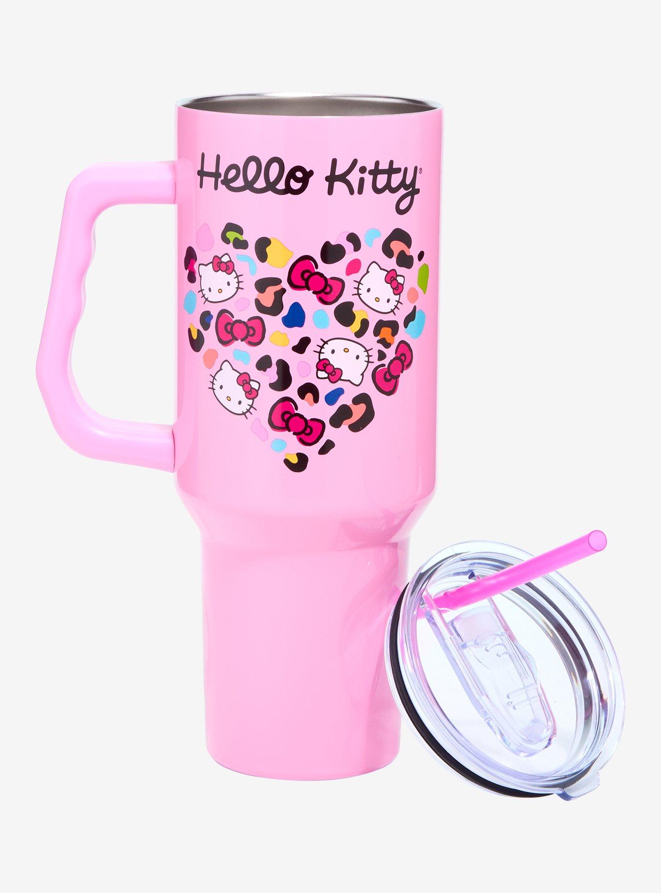 Hello Kitty Rainbow Leopard Print Heart Stainless Steel Travel Cup, , hi-res