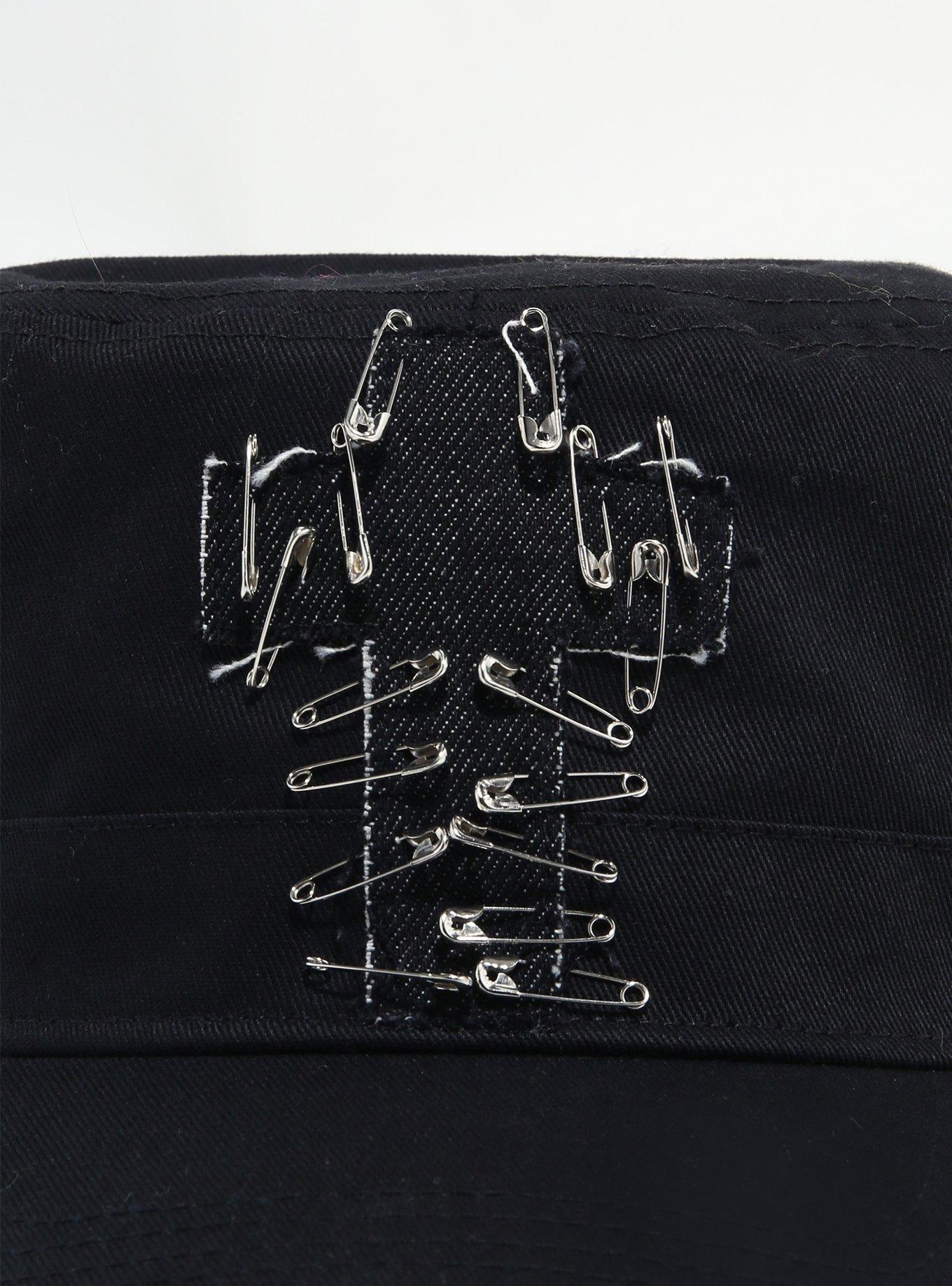Safety Pin Cross Black Cadet Hat, , alternate