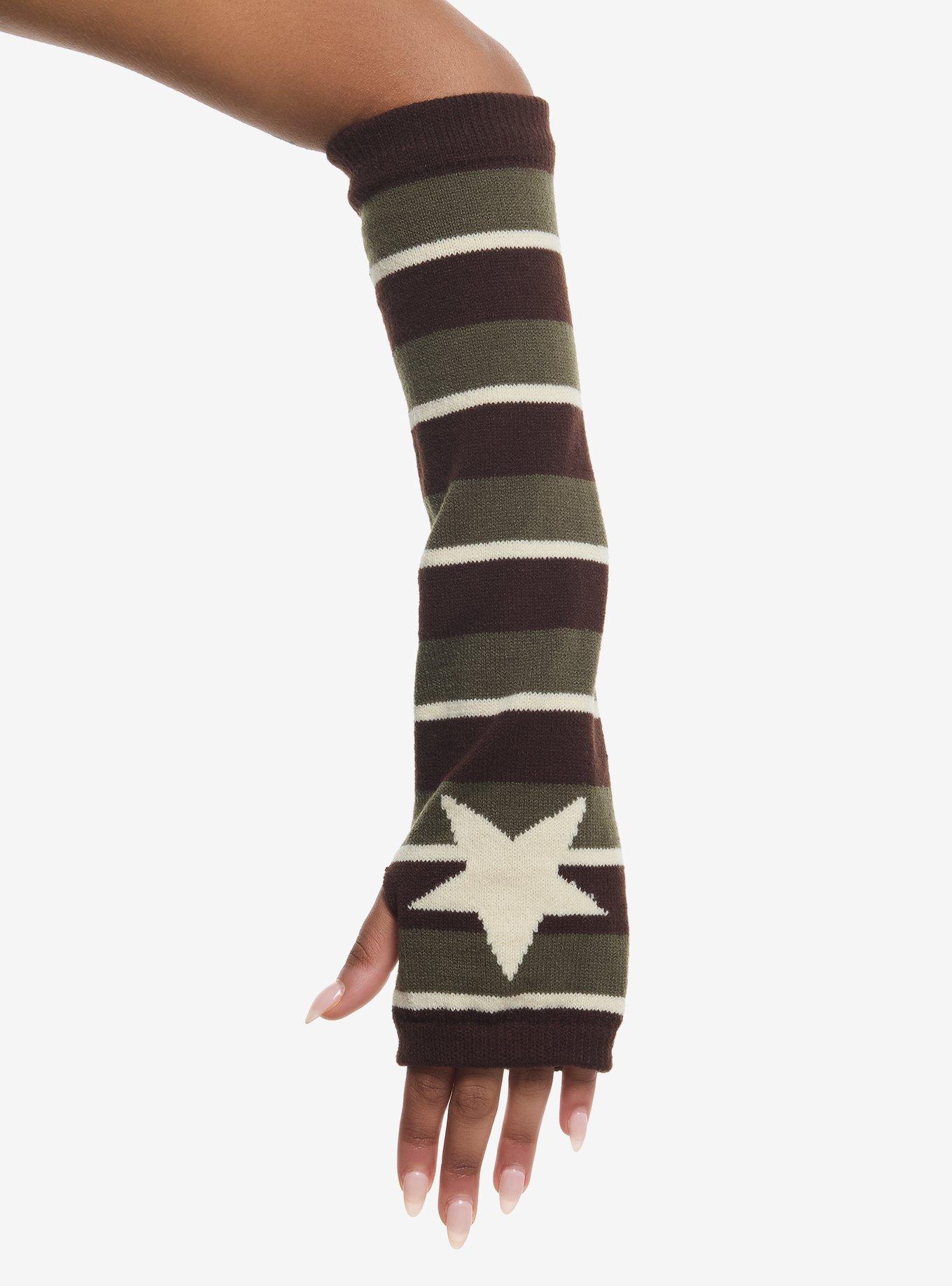 Green & Brown Stripe Star Arm Warmers, , alternate