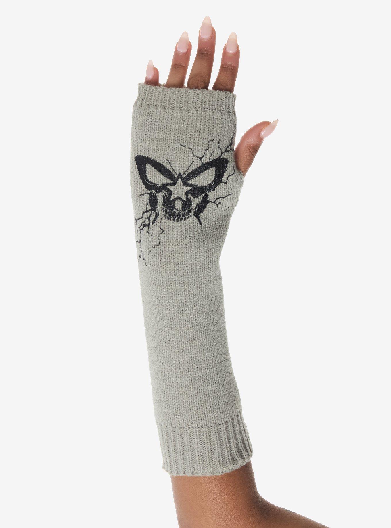 Grey Skull Butterfly Arm Warmers, , hi-res