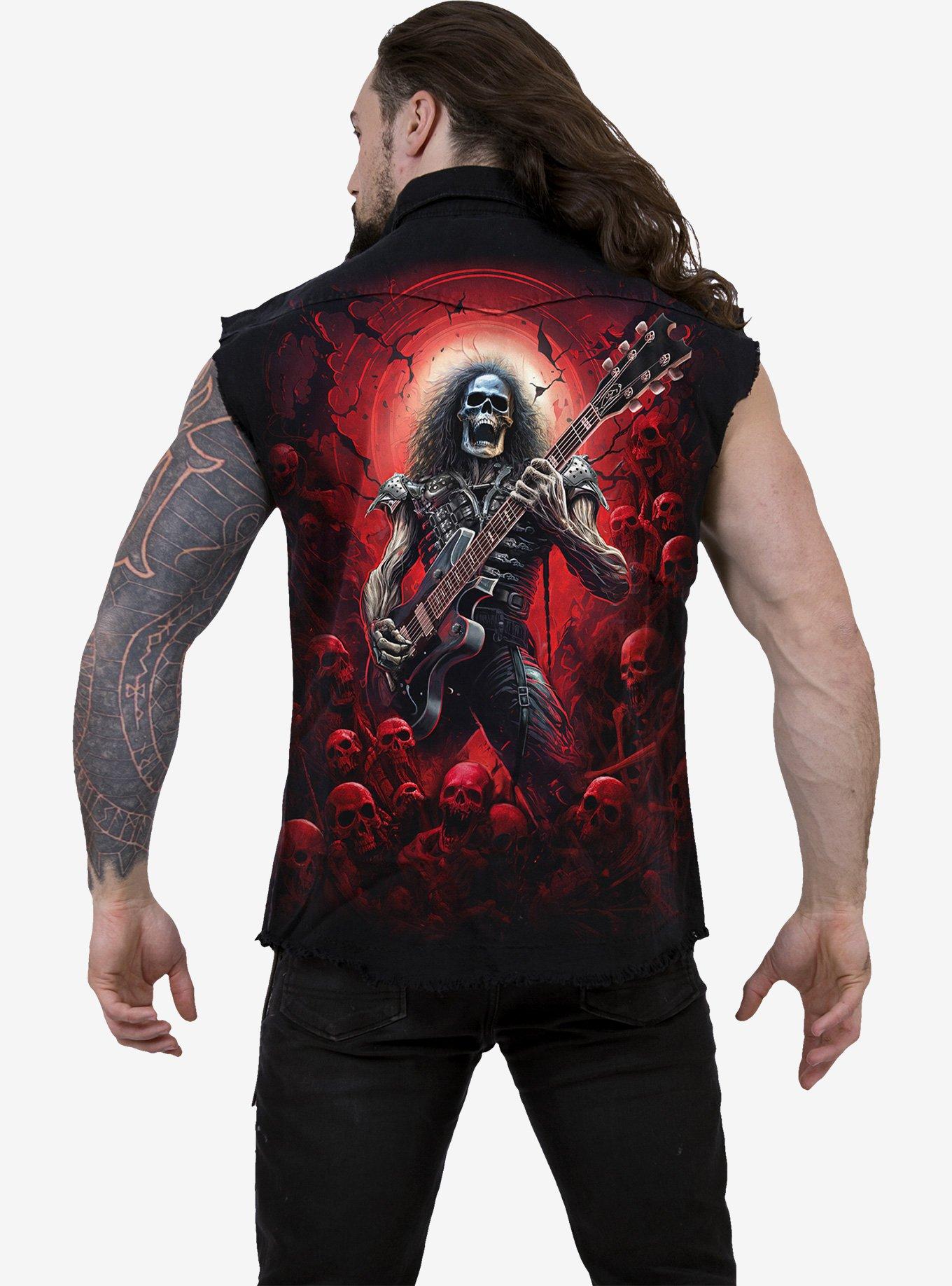 Tomb of Rock Sleeveless Stone Washed Worker Button-Up Shirt, BLACK, alternate