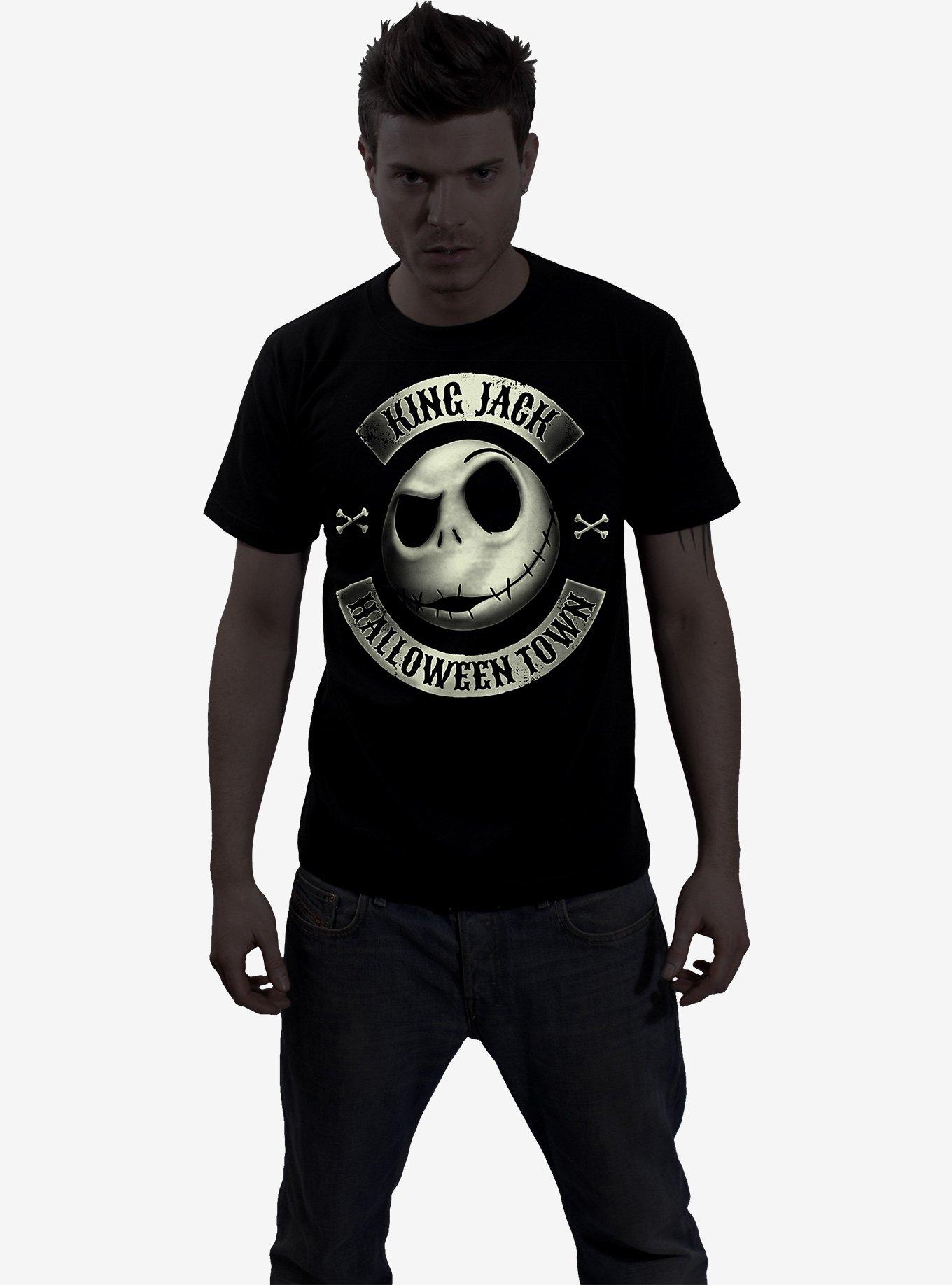 Disney Nightmare Before Christmas Jack Crest (Glow in the Dark) Front Print T-Shirt, BLACK, alternate