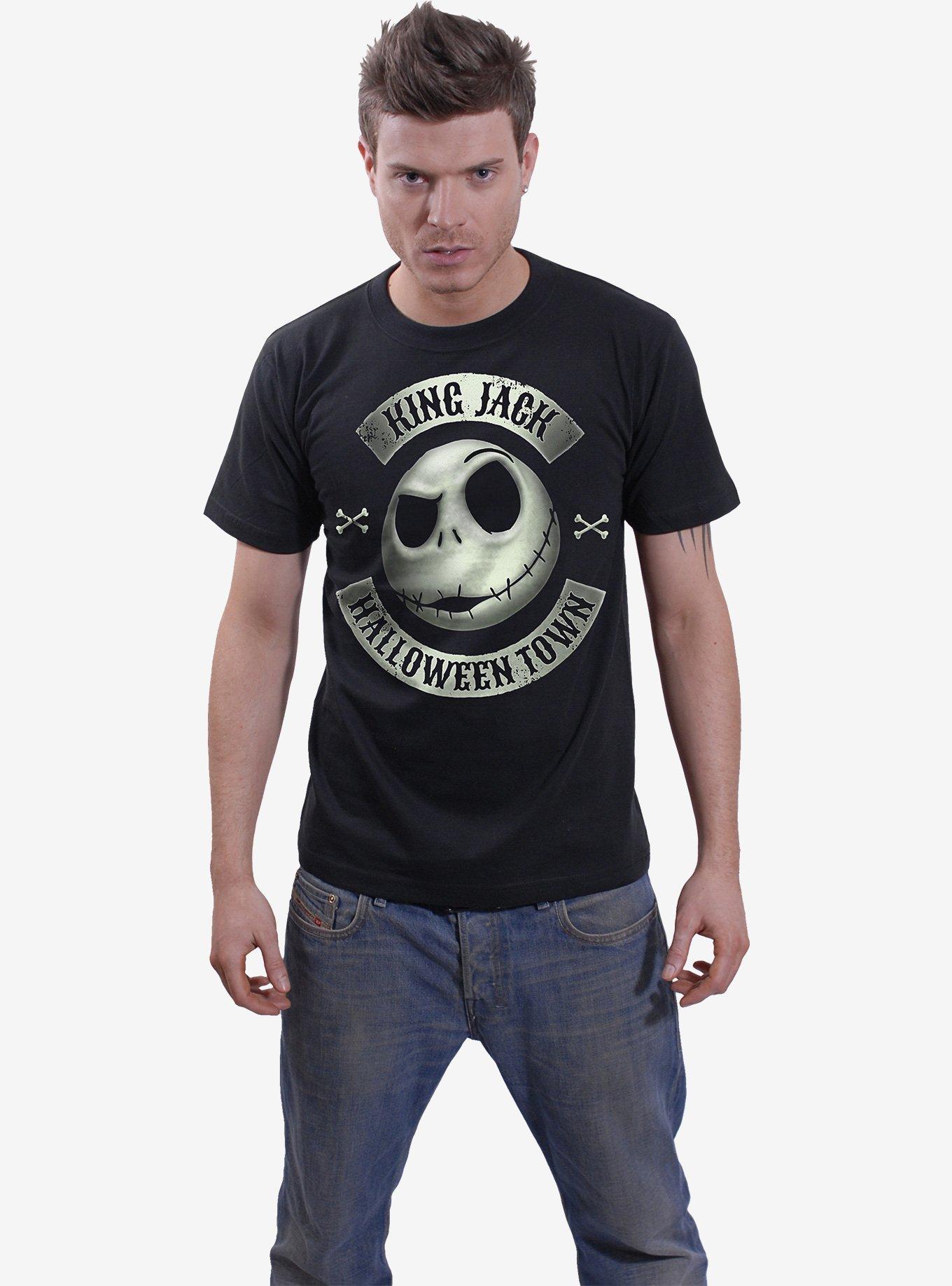 Disney Nightmare Before Christmas Jack Crest (Glow in the Dark) Front Print T-Shirt, BLACK, alternate