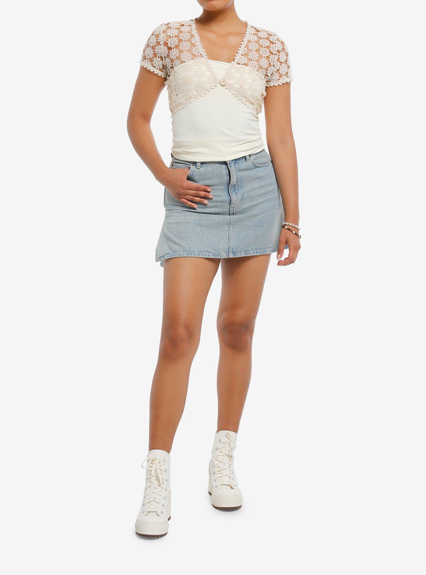 Thorn & Fable Ivory Floral Girls Short-Sleeve Bolero, , hi-res