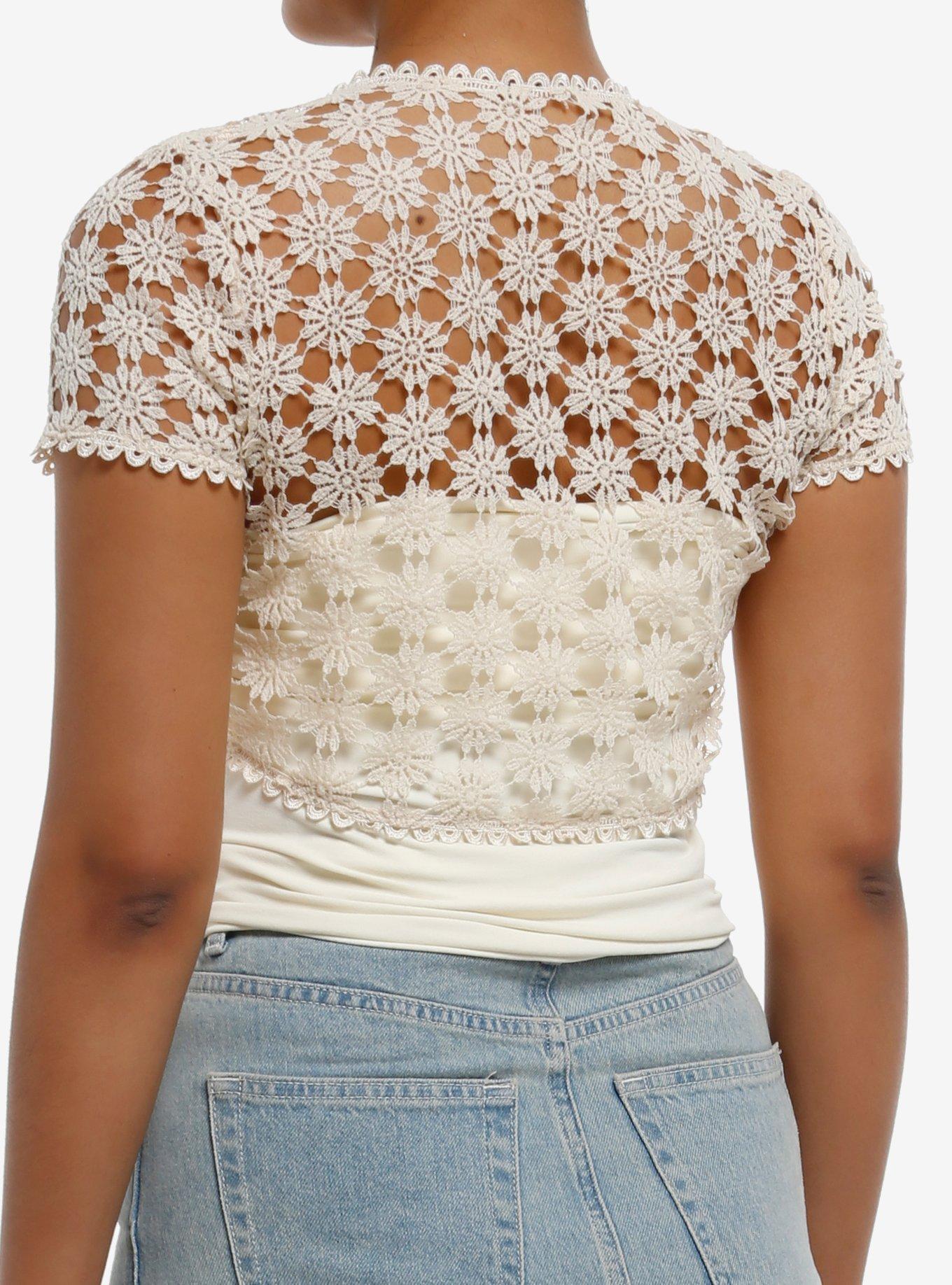 Thorn & Fable Ivory Floral Girls Short-Sleeve Bolero, IVORY, alternate