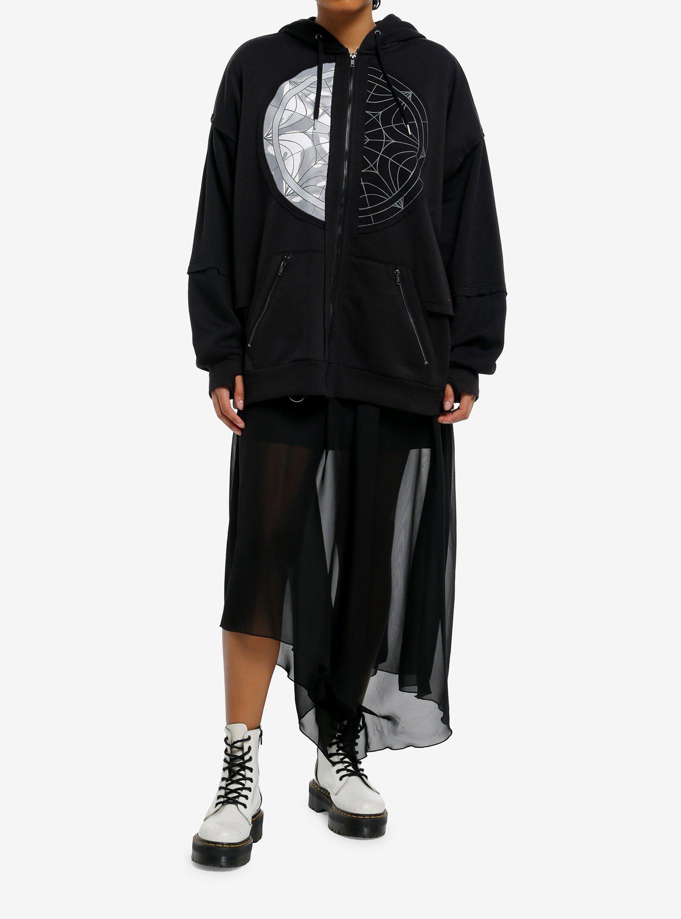 Wednesday Split Window Oversized Hoodie, BLACK  WHITE, alternate