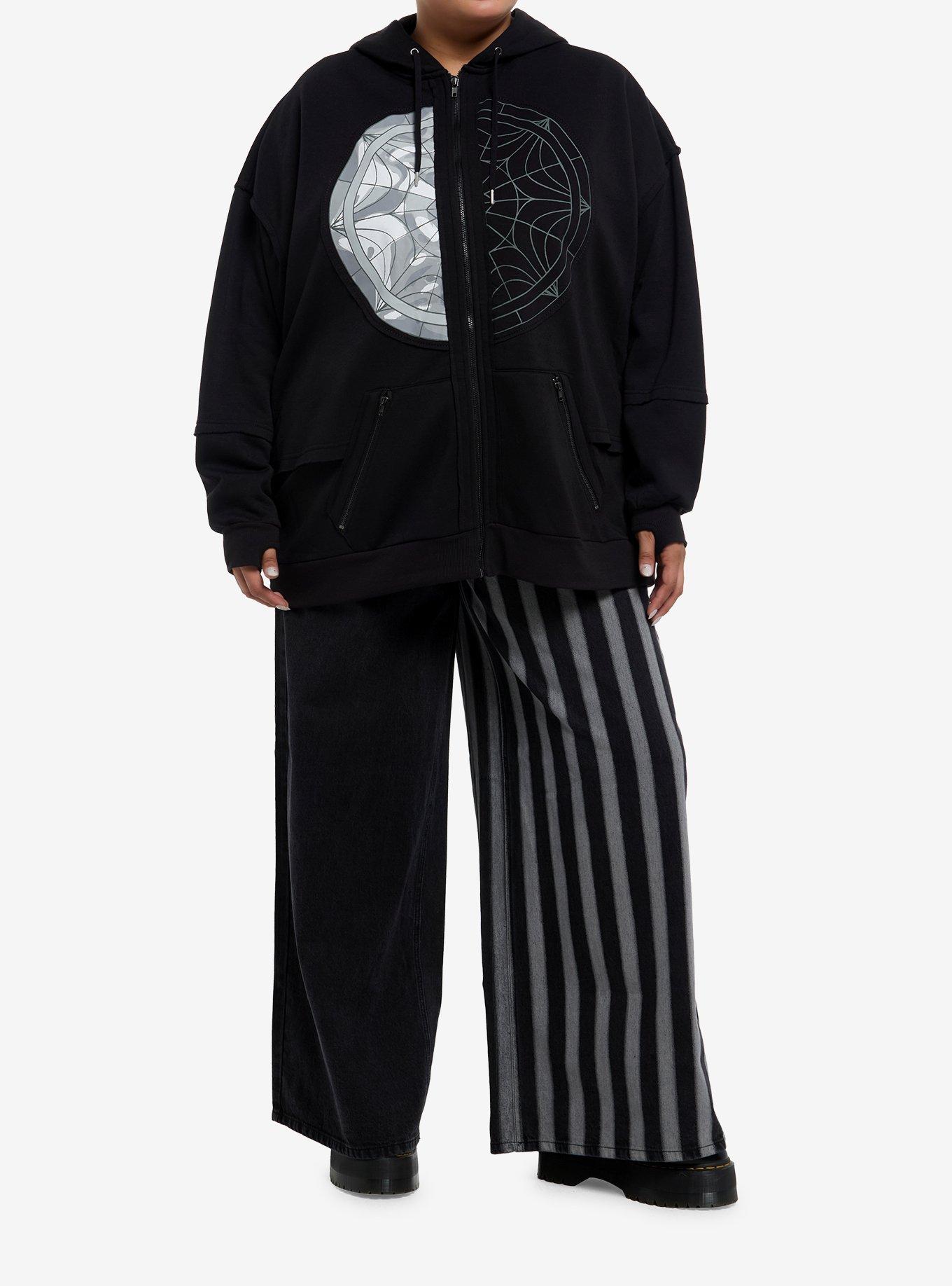 Wednesday Split Window Oversized Hoodie Plus Size, BLACK  WHITE, alternate