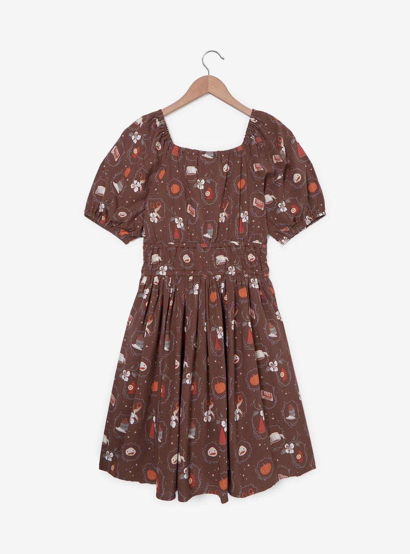 Over the Garden Wall Floral Icons Allover Print Smock Dress, BROWN  LIGHT BROWN, alternate