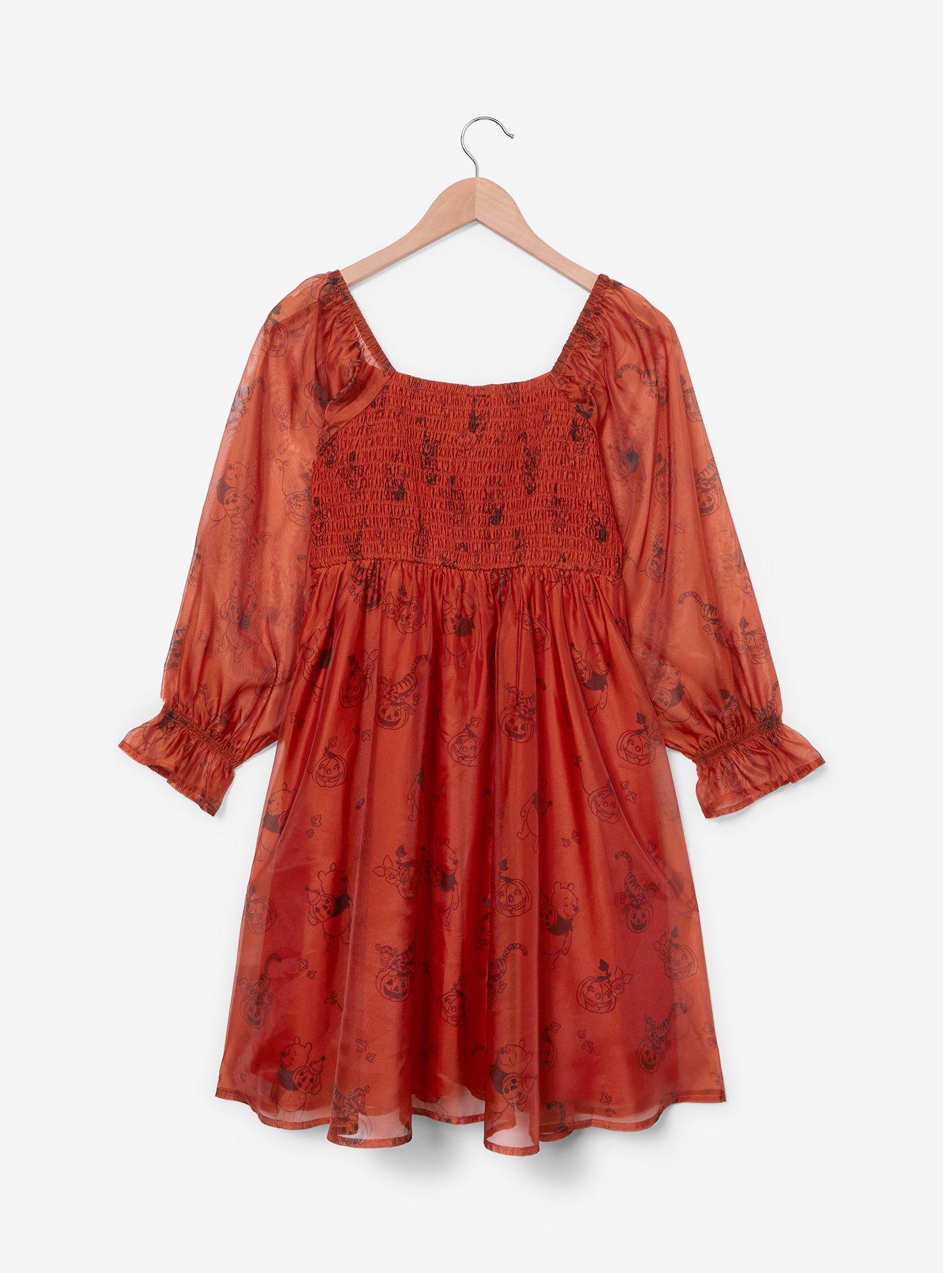 Disney Winnie the Pooh Halloween Allover Print Long Sleeve Dress - BoxLunch Exclusive, RUST, alternate