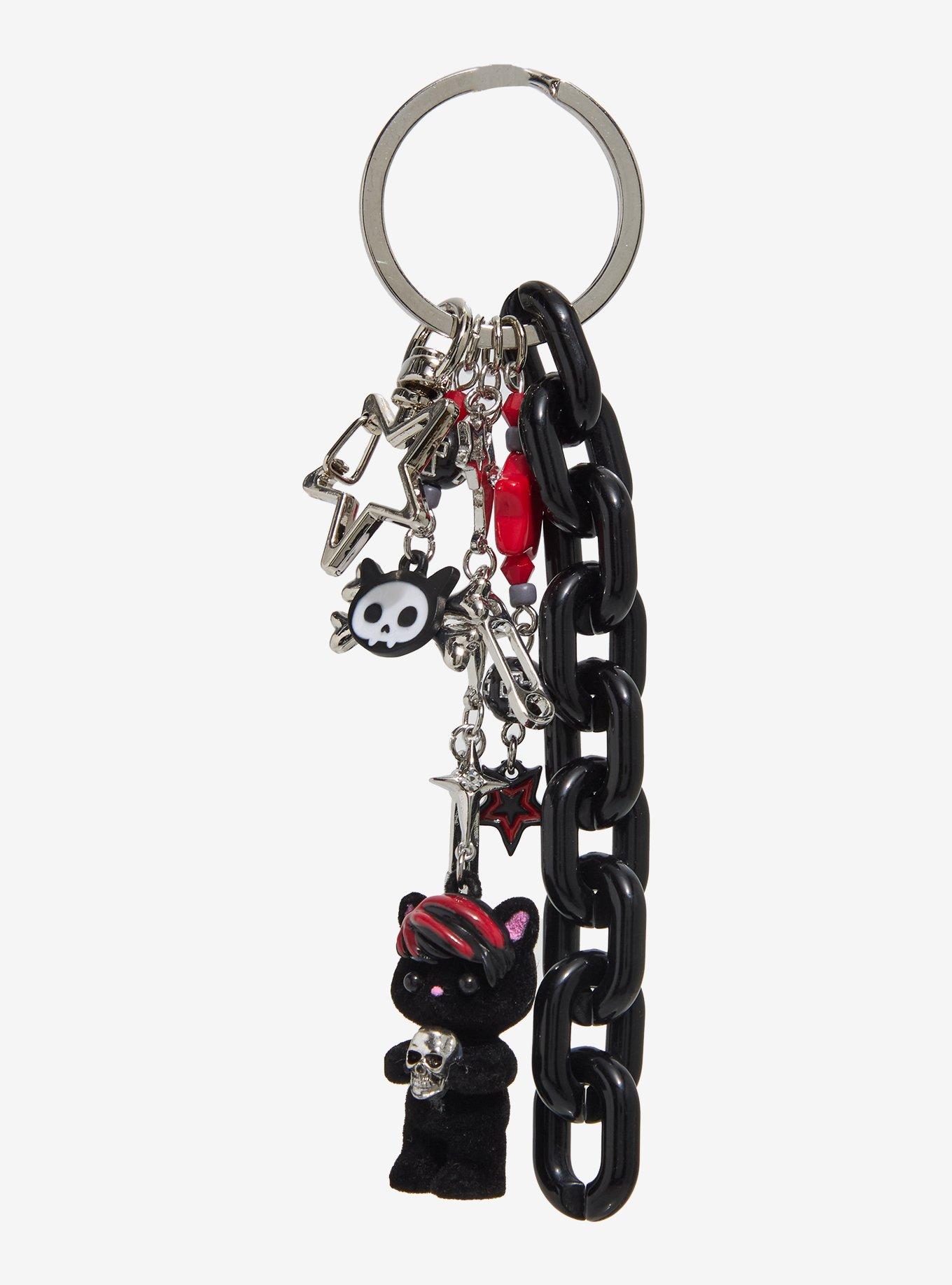 Flocked Emo Cat Charm Key Chain, , hi-res