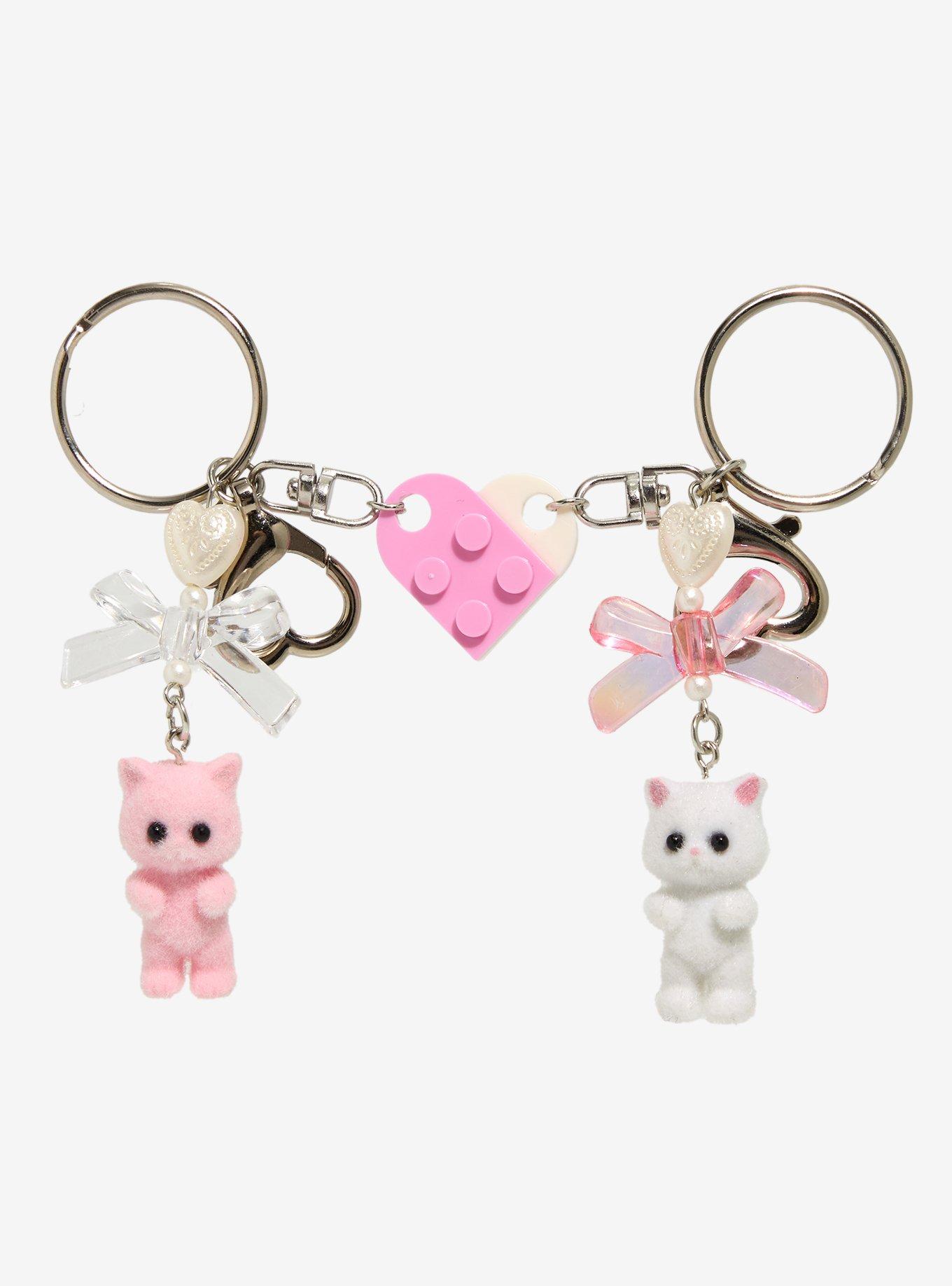 Fuzzy Cat Coquette Heart Puzzle Piece Best Friend Key Chain Set, , hi-res
