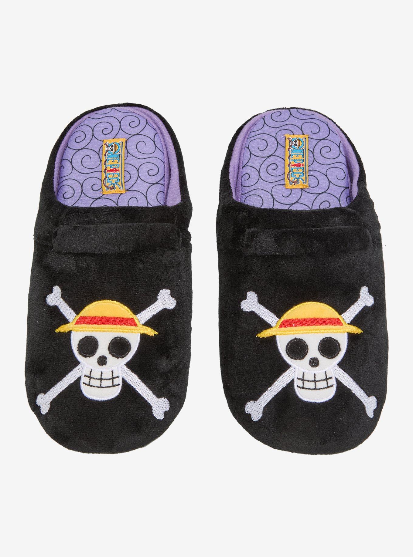 One Piece Straw Hat Crew Jolly Roger Men's Dorm Slippers — BoxLunch Exclusive, , hi-res