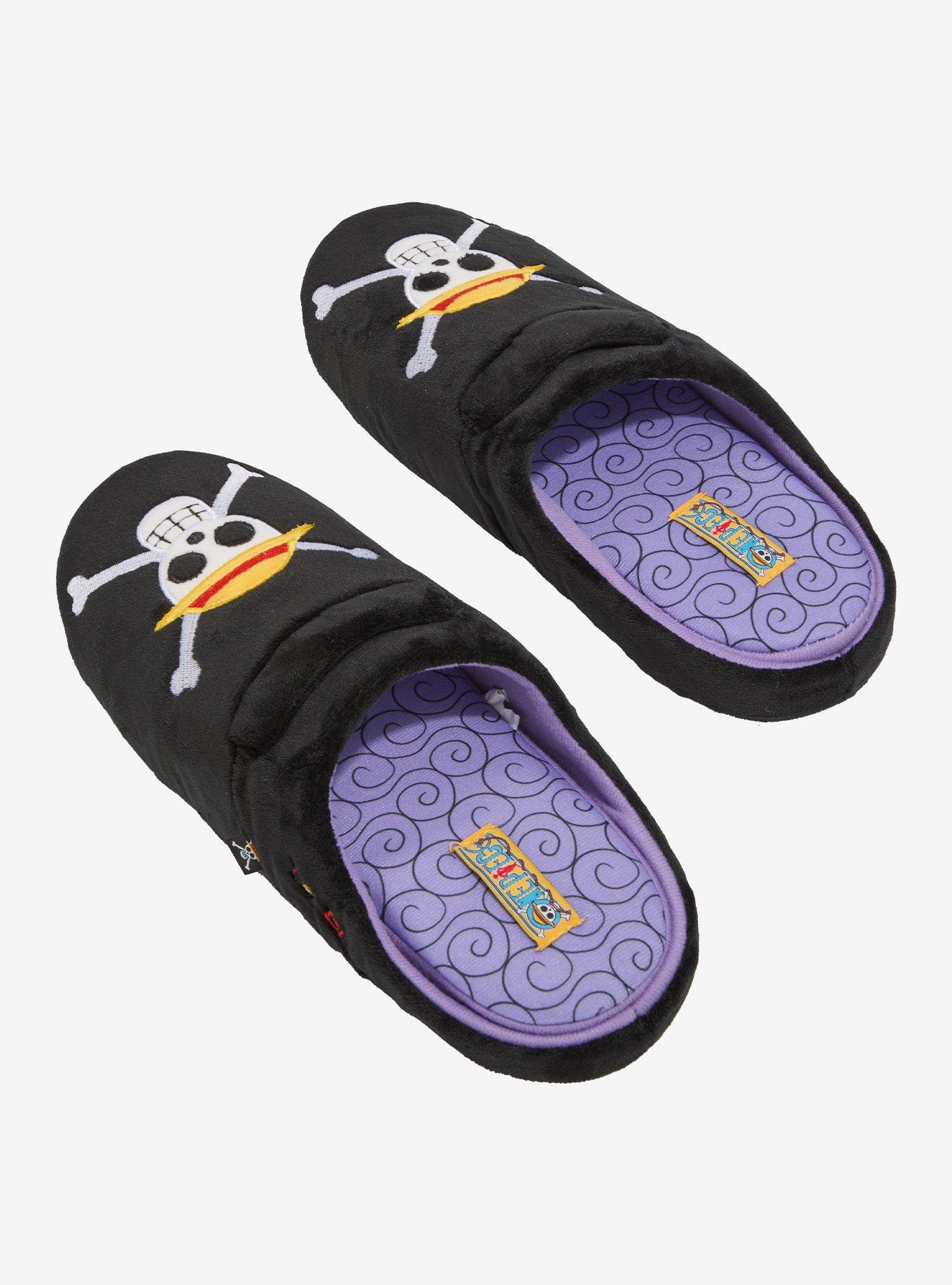 One Piece Straw Hat Crew Jolly Roger Men's Dorm Slippers — BoxLunch Exclusive, BLACK, alternate