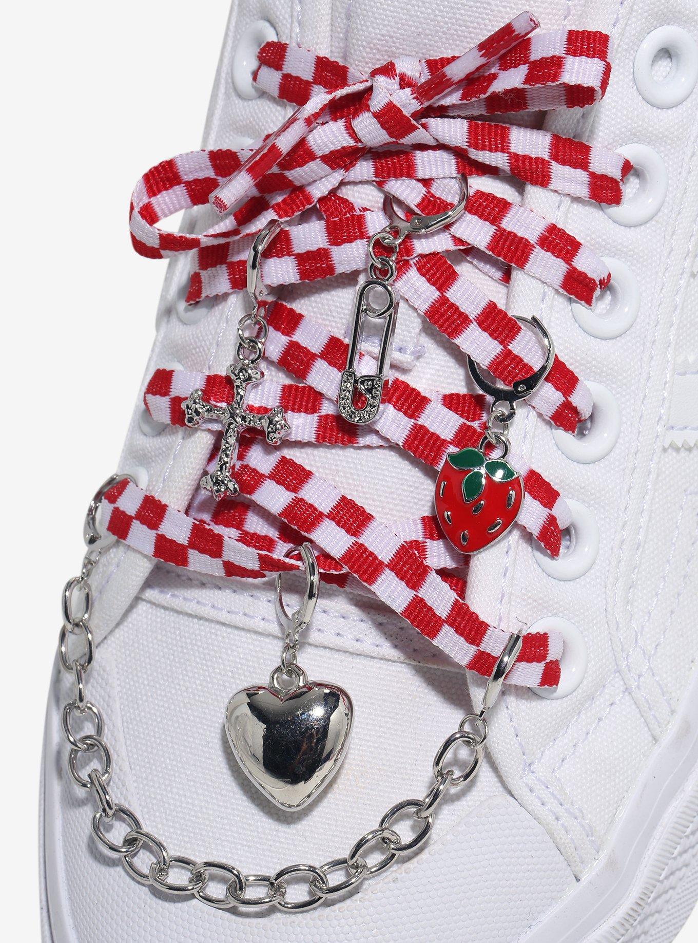 Red & White Gingham Shoelaces & Charms Set, , alternate