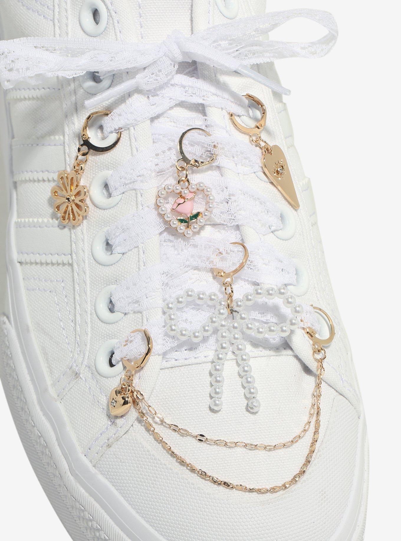 White Lace Shoelaces & Charms Set, , hi-res