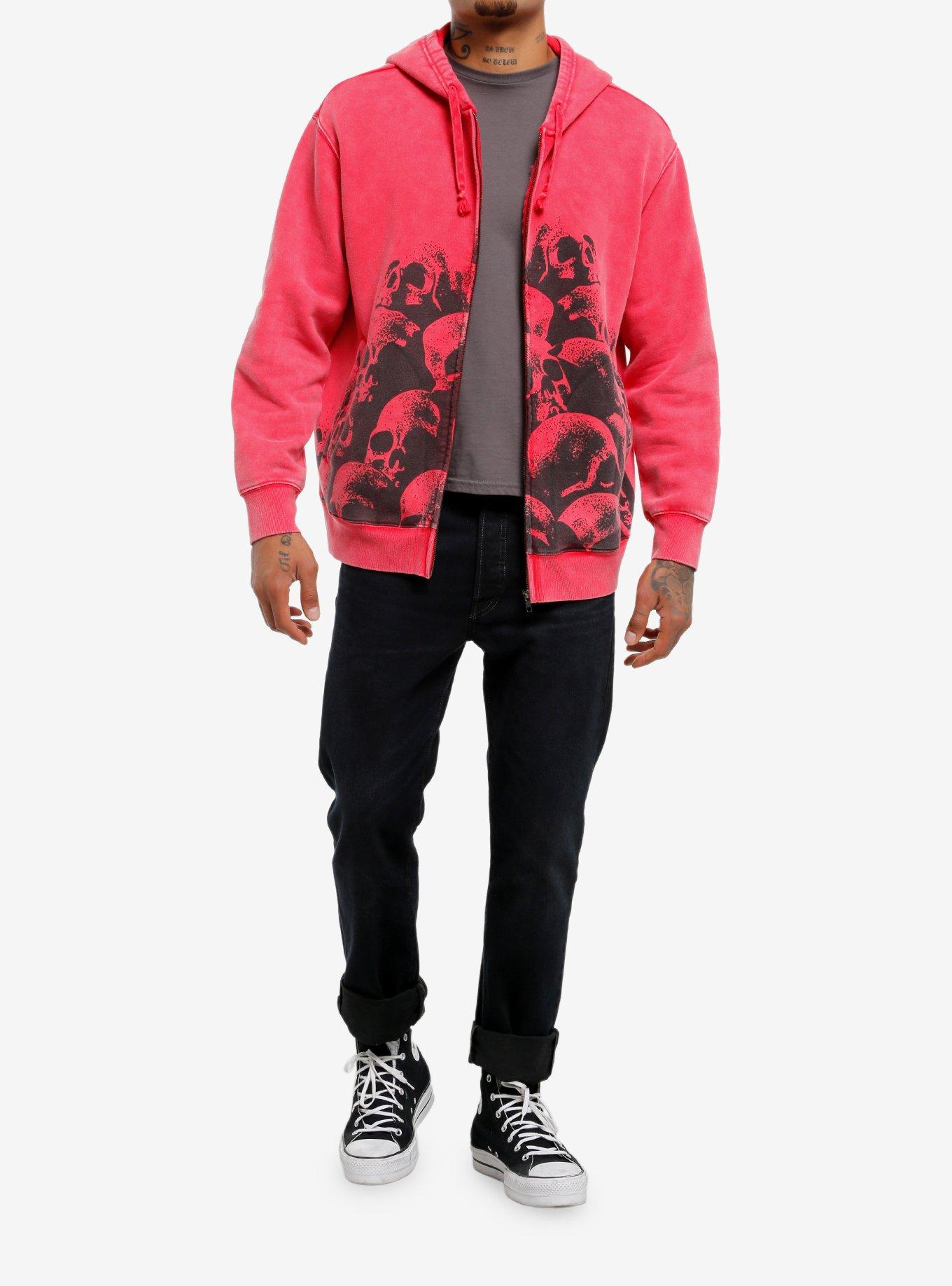 Pile Of Skulls Washed Red Hoodie, BLACK, alternate