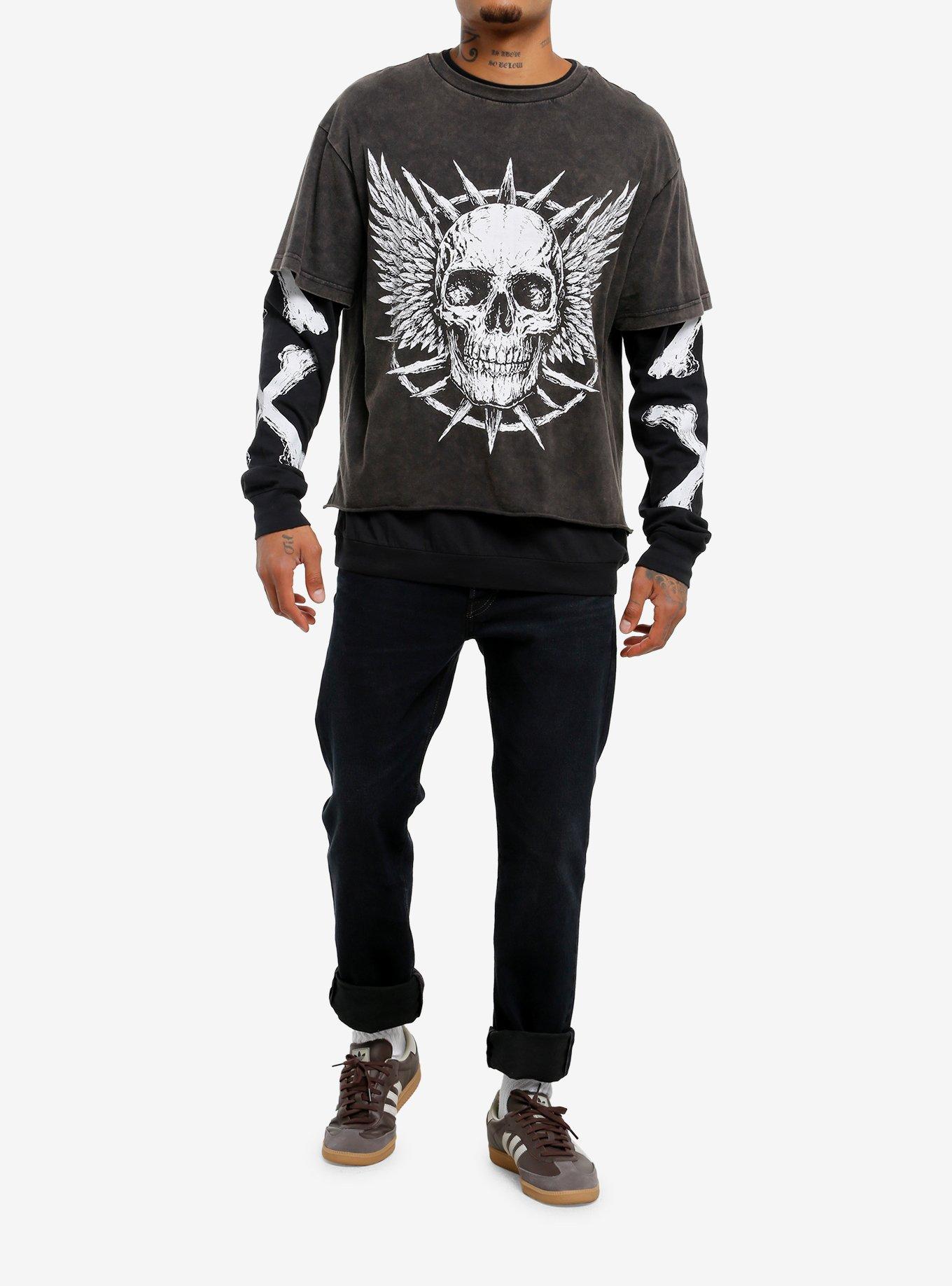 Winged Skull & Bones Twofer Long-Sleeve T-Shirt, , hi-res