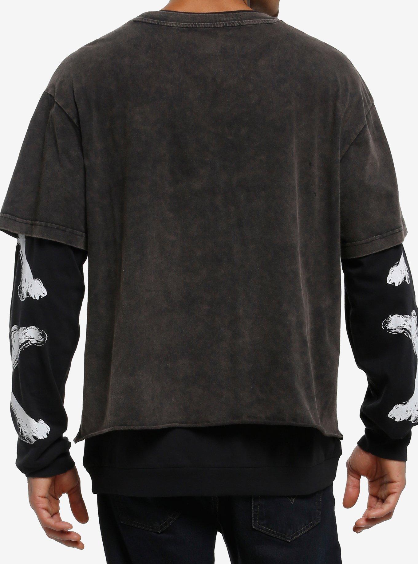 Winged Skull & Bones Twofer Long-Sleeve T-Shirt, BLACK, alternate