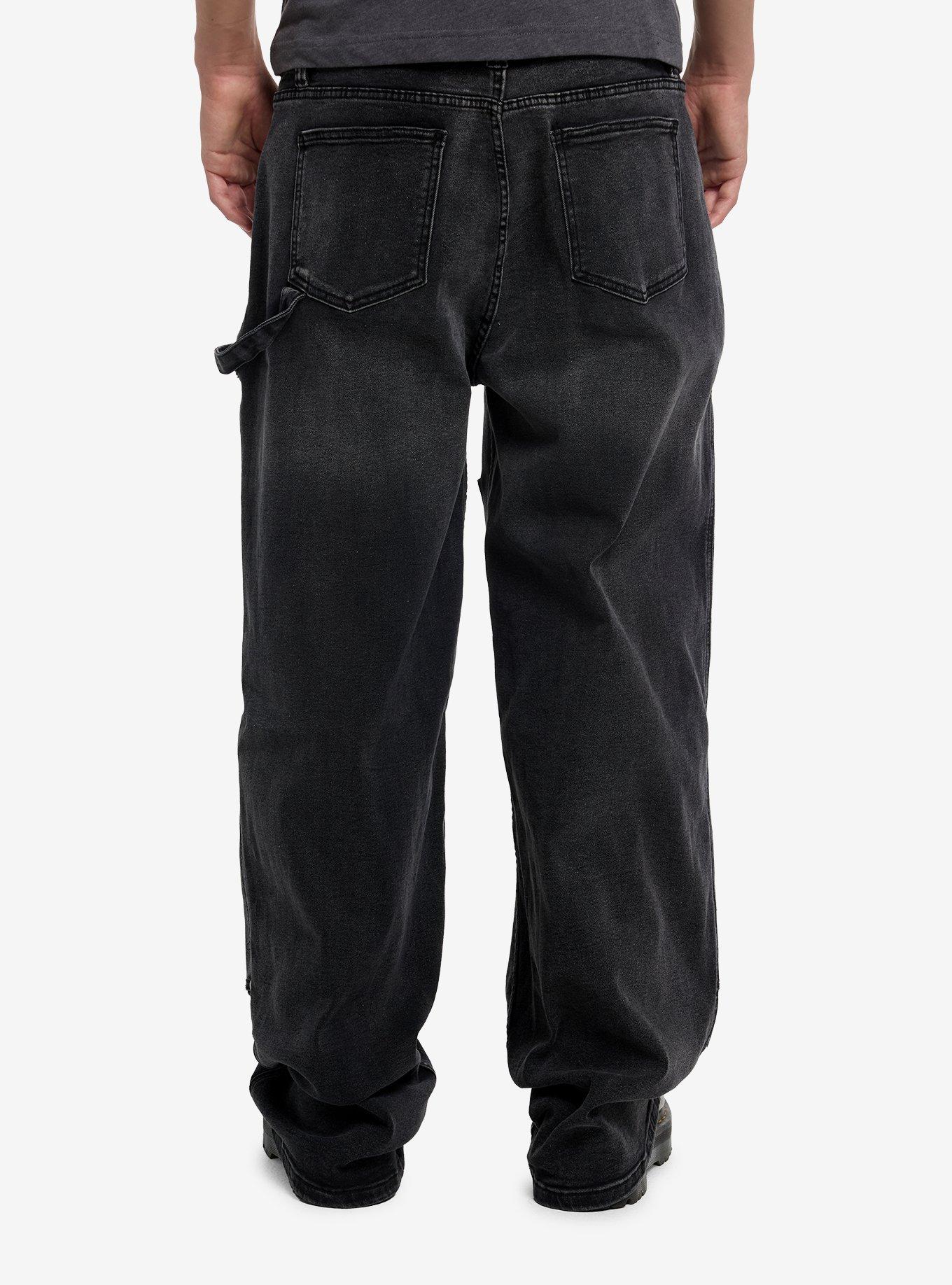 Faded Black Wash Studded Carpenter Jeans, , hi-res