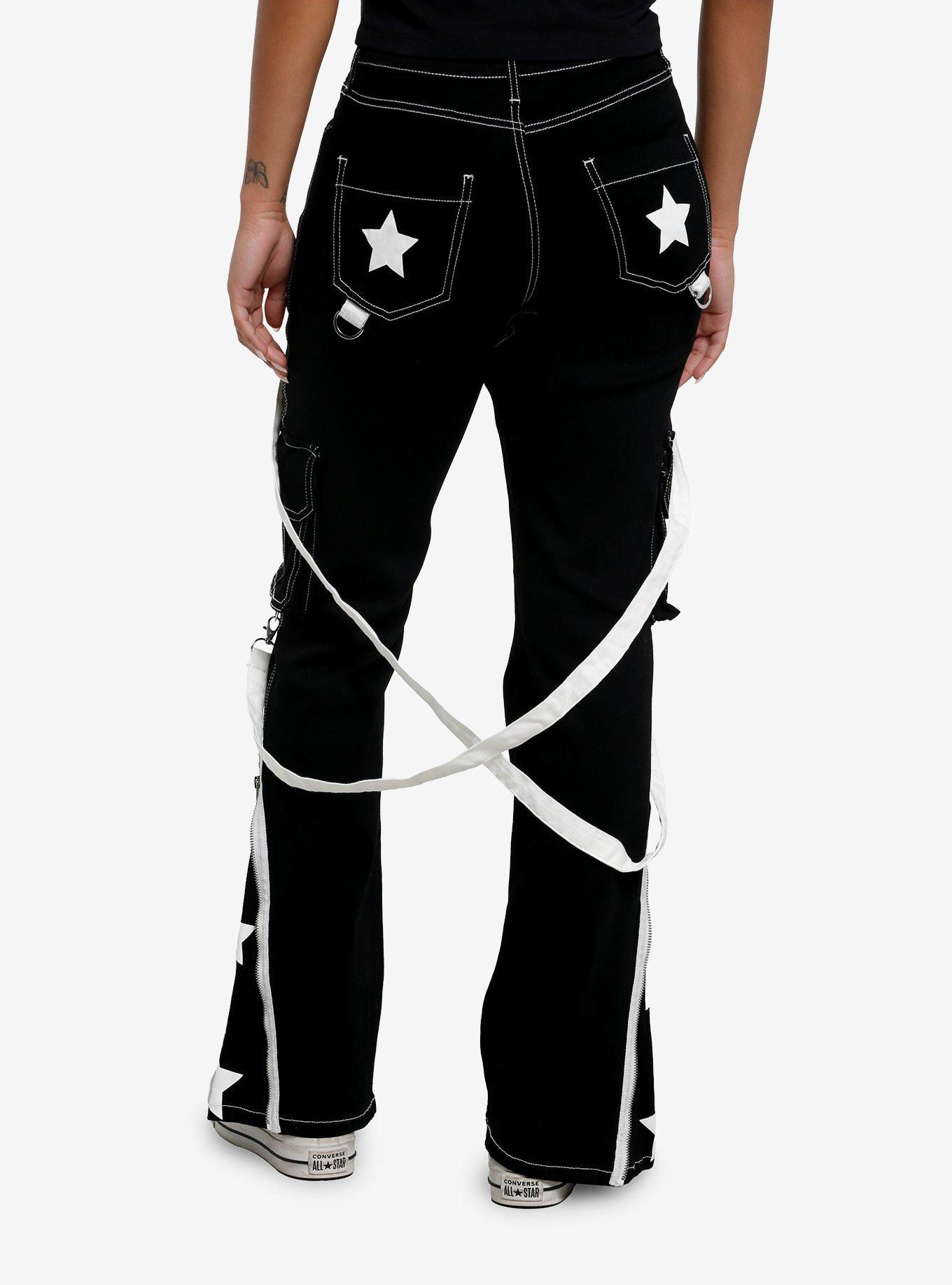 White Star Suspender Flare Denim Pants, , hi-res