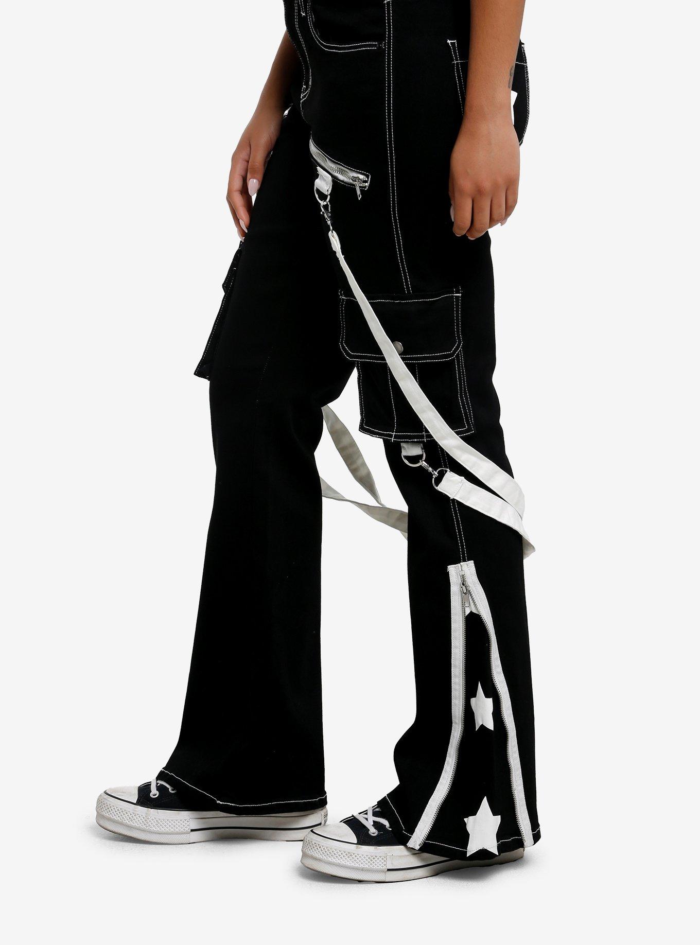 White Star Suspender Flare Denim Pants, , alternate