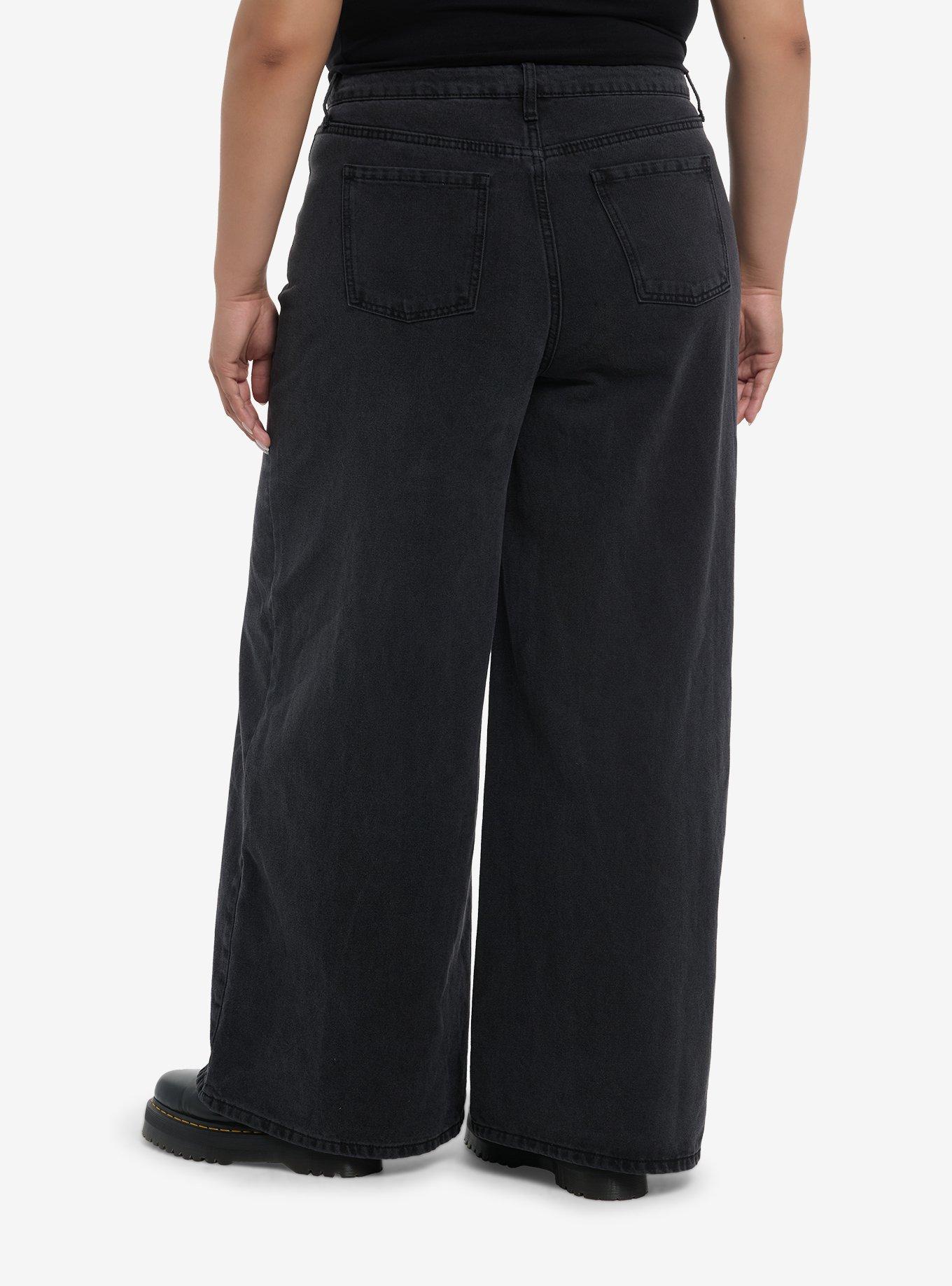 Social Collision Skull & Cross Hi-Rise Wide Leg Jeans Plus Size, , hi-res