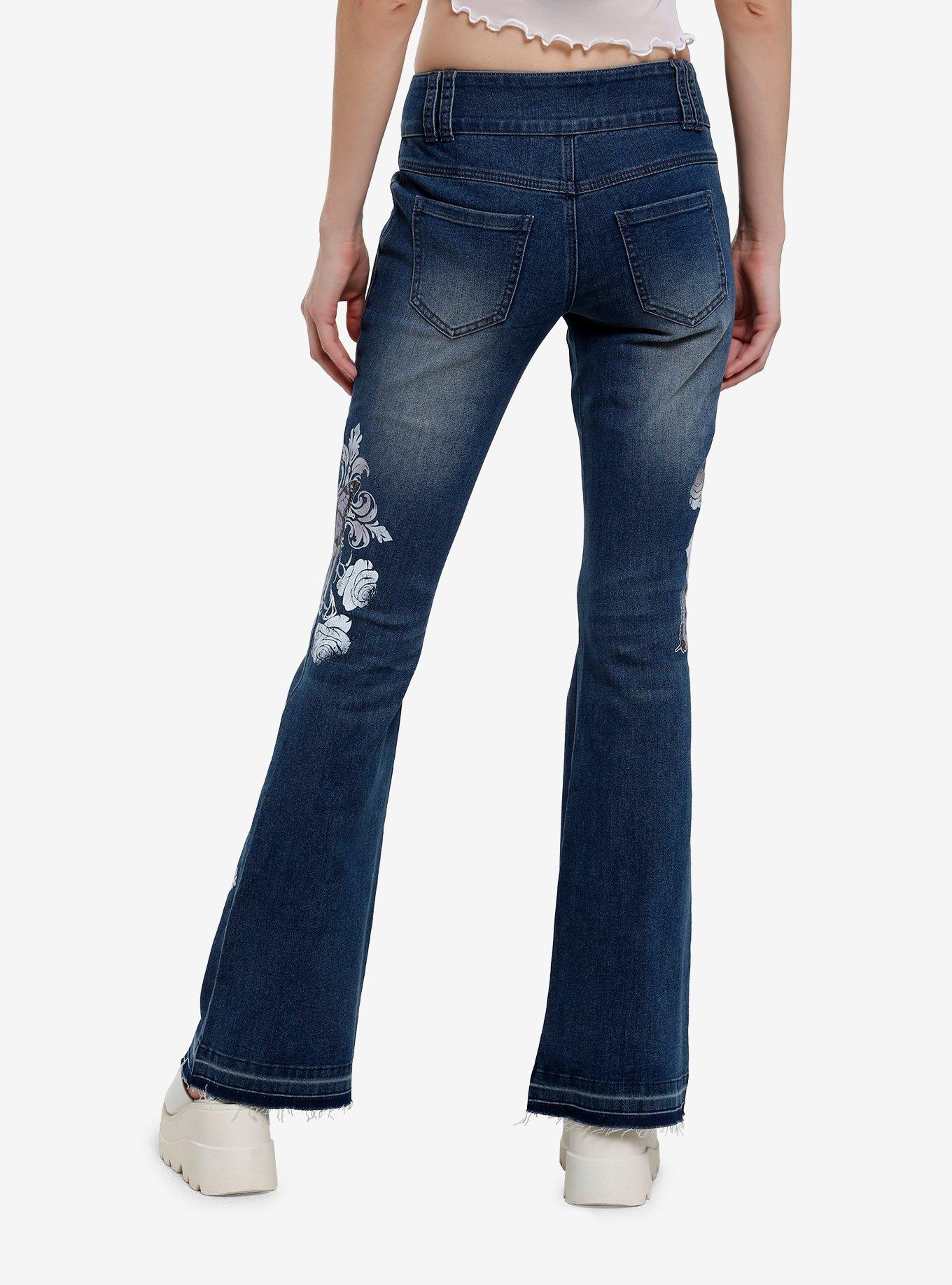 Social Collision Butterfly Skull Low-Rise Denim Flare Jeans, , hi-res