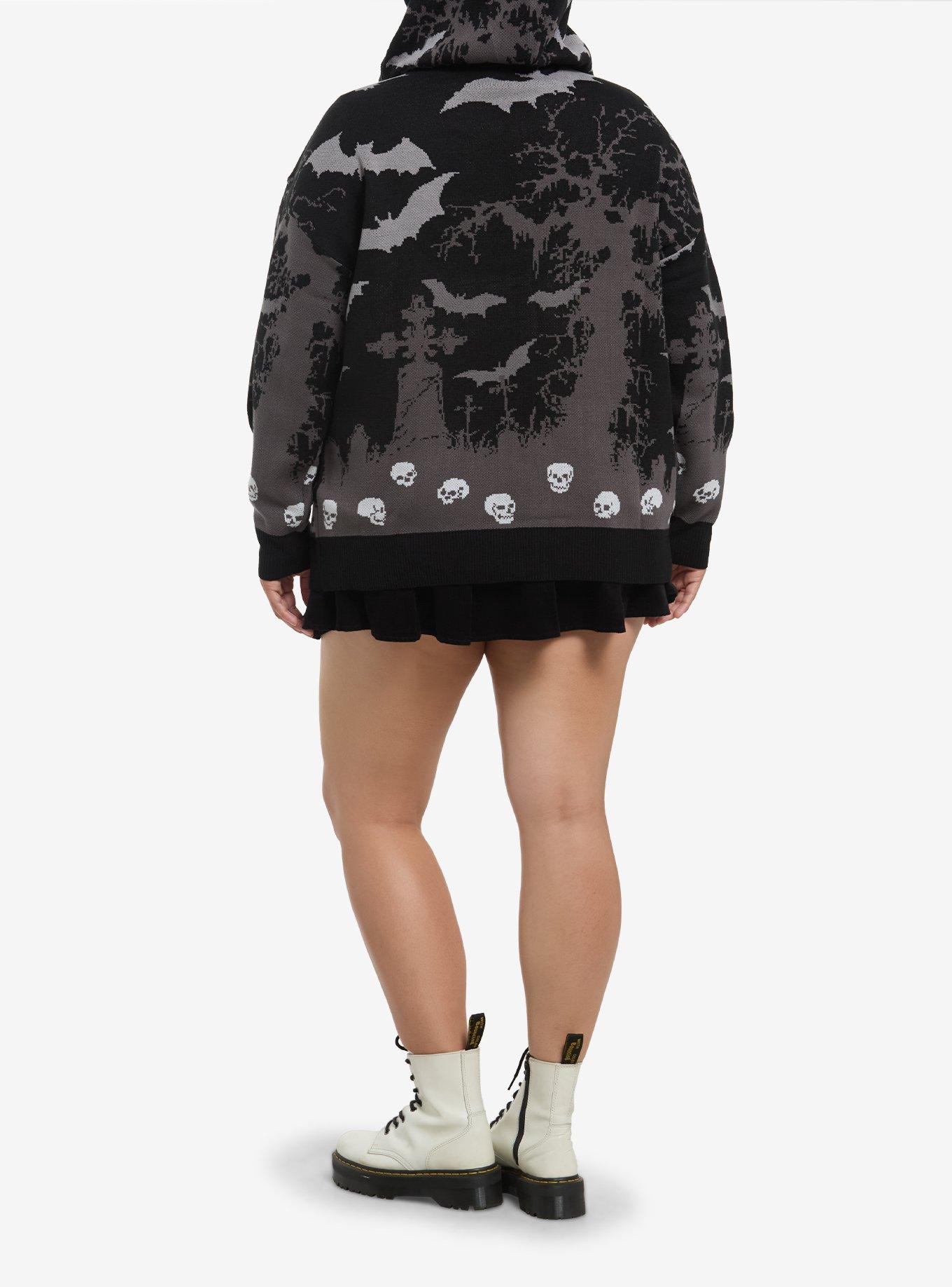 Cosmic Aura Graveyard Scene Hooded Girls Cardigan Plus Size, GREY, alternate