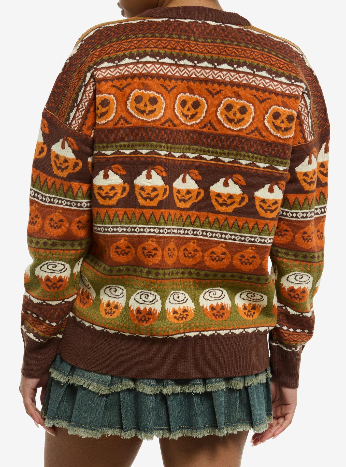 Thorn & Fable Pumpkin Spice Jack-O'-Lanterns Girls Cardigan, ORANGE, alternate