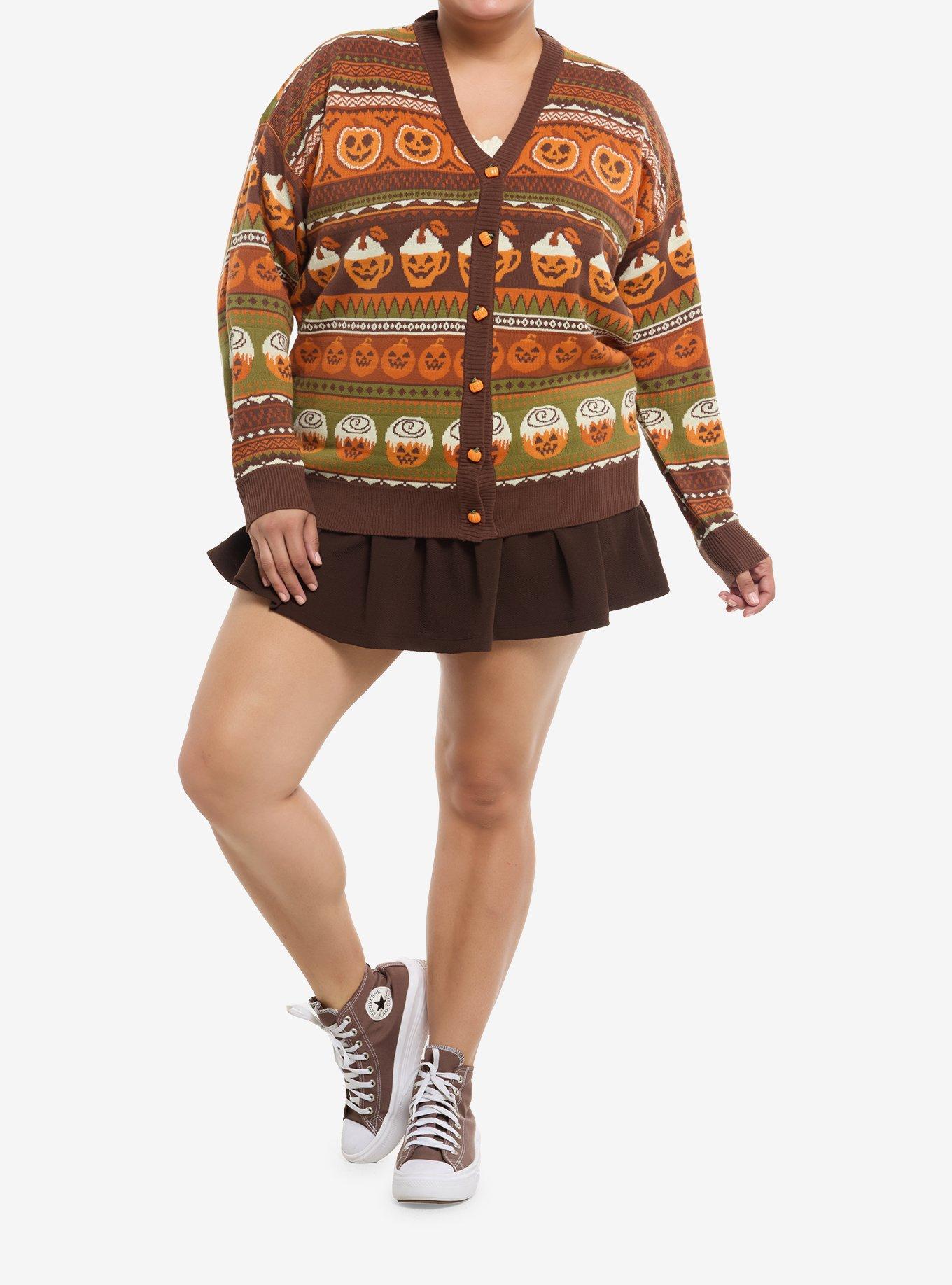 Thorn & Fable Pumpkin Spice Jack-O'-Lanterns Girls Cardigan Plus Size, , hi-res