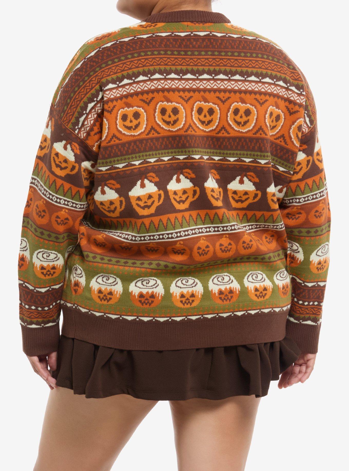 Thorn & Fable Pumpkin Spice Jack-O'-Lanterns Girls Cardigan Plus Size, ORANGE, alternate