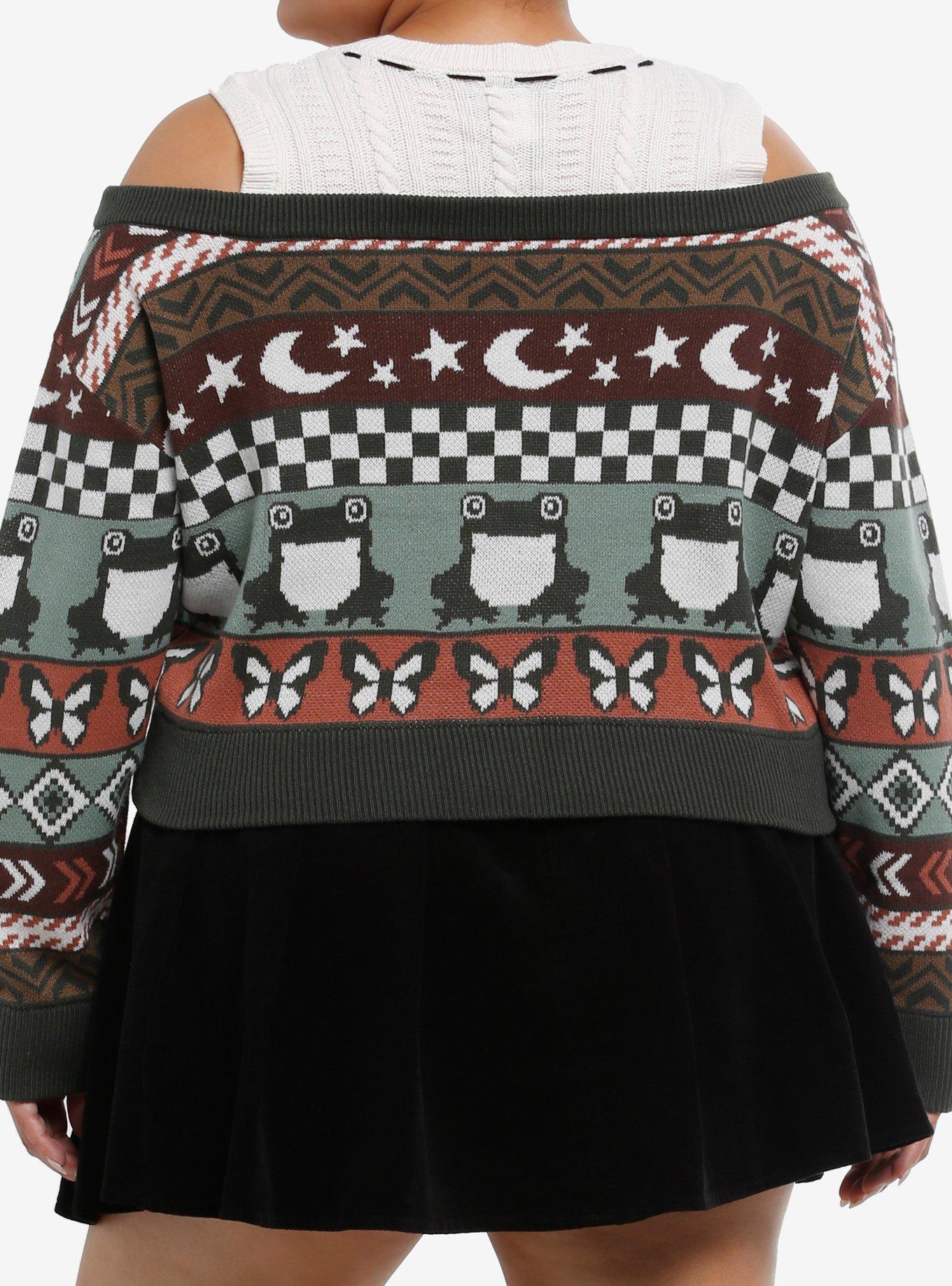 Thorn & Fable Frog & Butterfly Girls Twofer Cardigan Plus Size, , hi-res