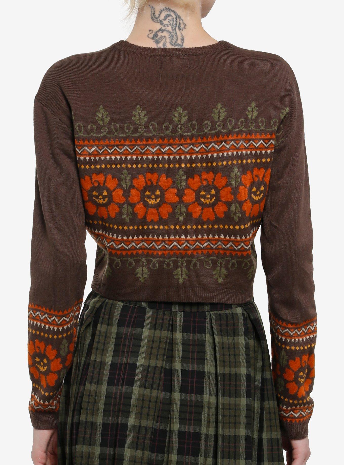 Thorn & Fable Jack-O'-Lantern Flower Crop Girls Sweater, ORANGE, alternate