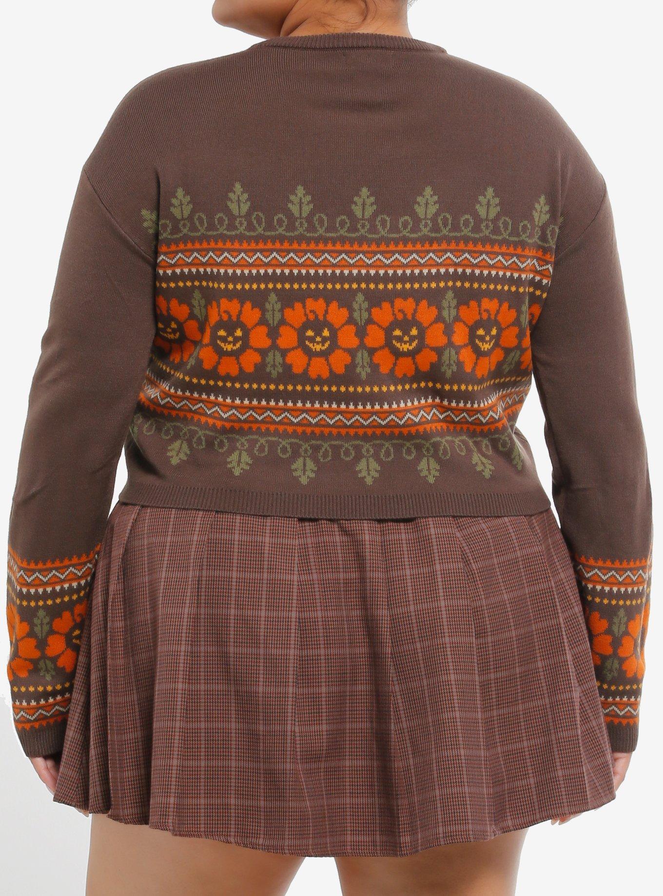 Thorn & Fable Jack-O'-Lantern Flower Crop Girls Sweater Plus Size, , hi-res