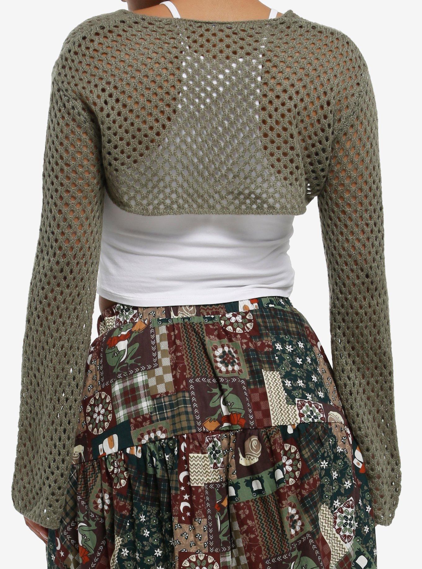 Thorn & Fable Sage Green Bolero Girls Crop Shrug, GREEN, alternate