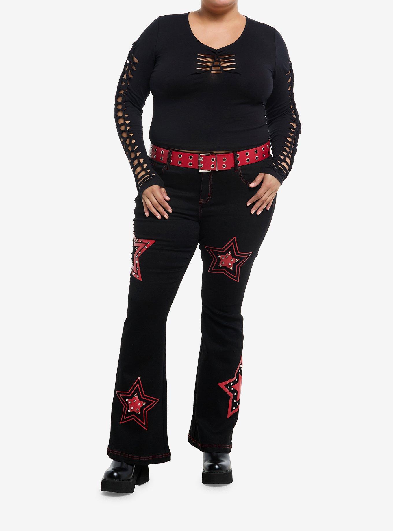 Social Collision Black Slashed Girls Crop Long-Sleeve Top Plus Size, , hi-res
