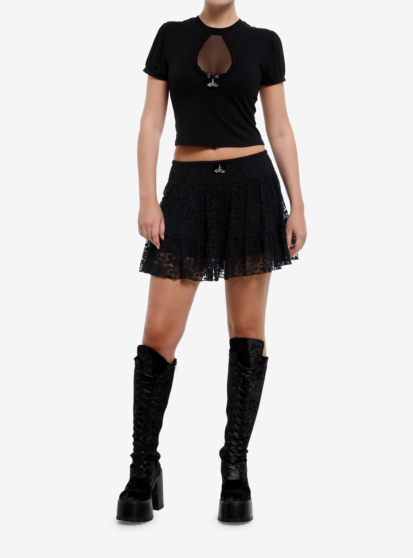 Cosmic Aura Black Mesh Key Hole Bat Charm Girls Baby T-Shirt, , hi-res