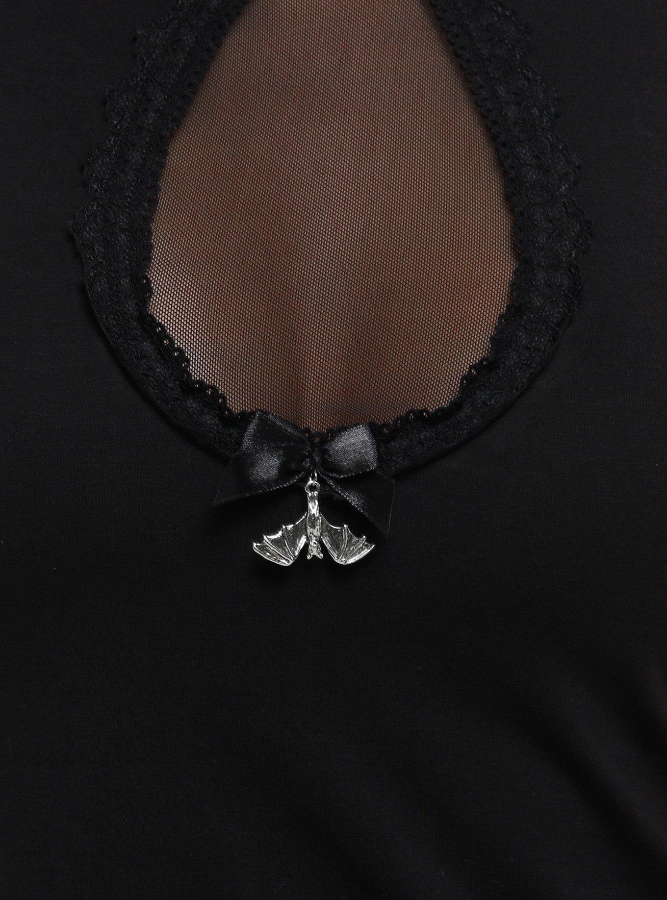 Cosmic Aura Black Mesh Key Hole Bat Charm Girls Baby T-Shirt, BLACK, alternate