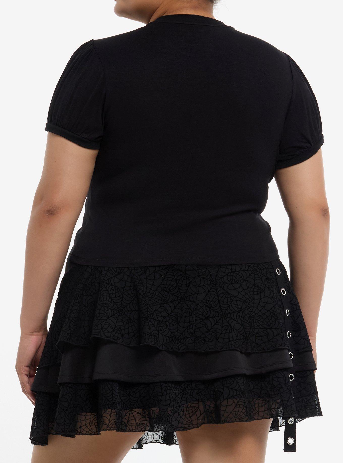 Cosmic Aura Black Mesh Key Hole Bat Charm Girls Baby T-Shirt Plus Size, BLACK, alternate