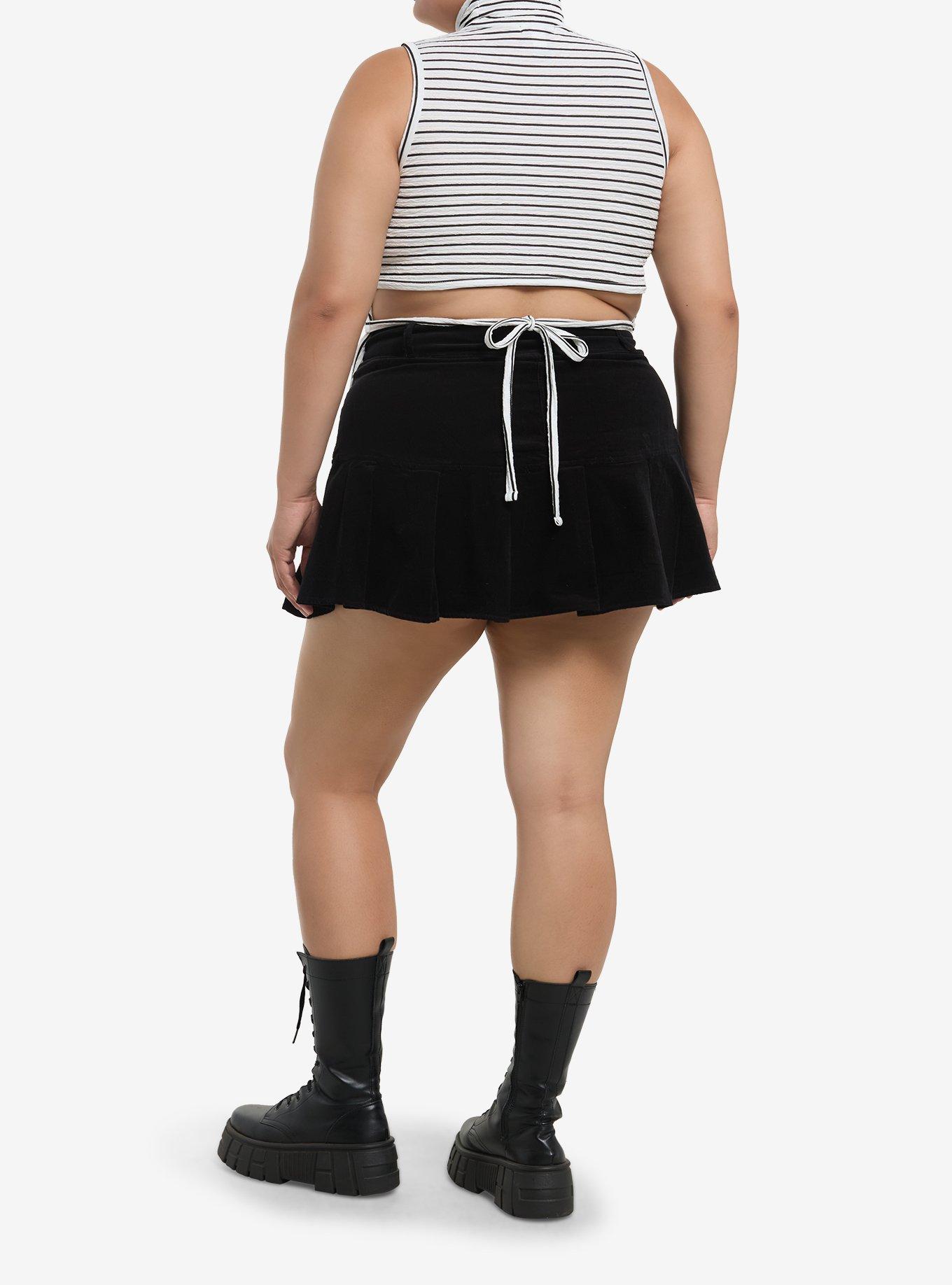 Social Collision Black & White Stripe Mock Neck Asymmetrical Girls Tank Top Plus Size, BLACK, alternate