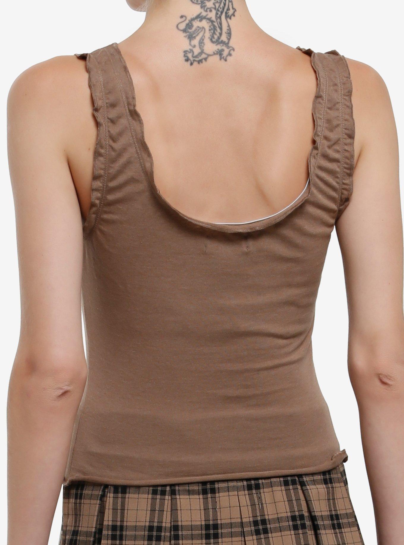 Thorn & Fable Reading Frog Lettuce Hem Tank Top, BROWN, alternate