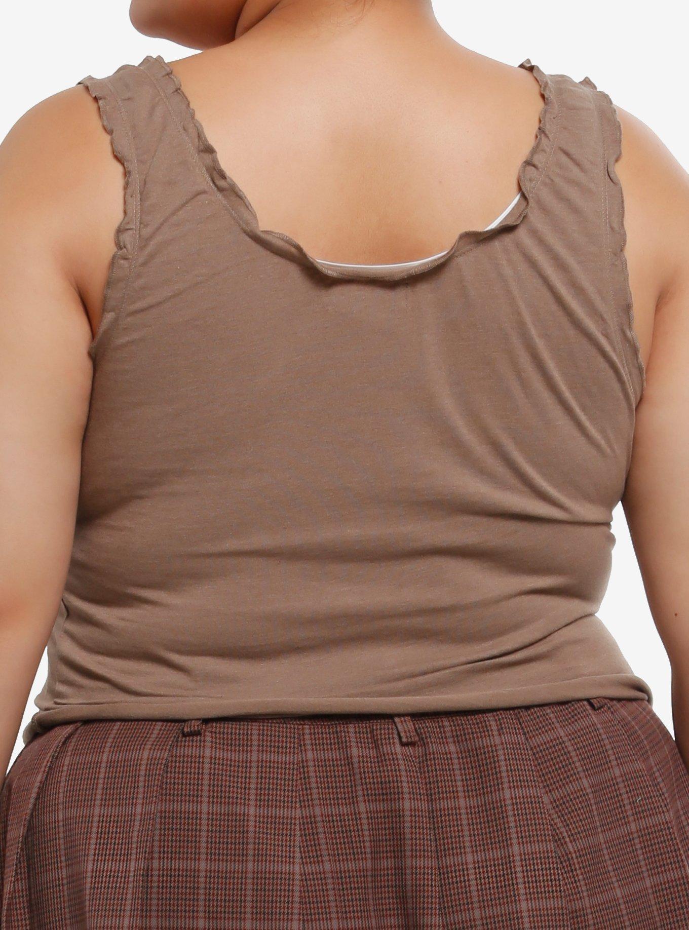 Thorn & Fable Reading Frog Lettuce Hem Tank Top Plus Size, BROWN, alternate