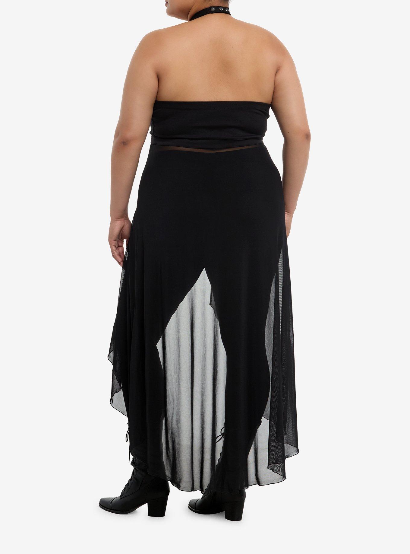 Cosmic Aura Bat Zipper Mesh Drape Girls Halter Top Plus Size, , hi-res