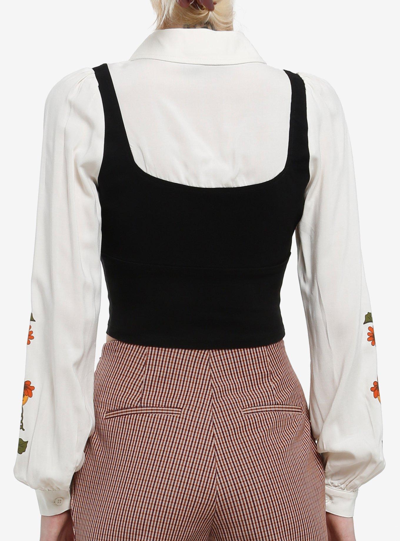 Thorn & Fable Pumpkin Flower Vest Twofer Long-Sleeve Top, IVORY, alternate