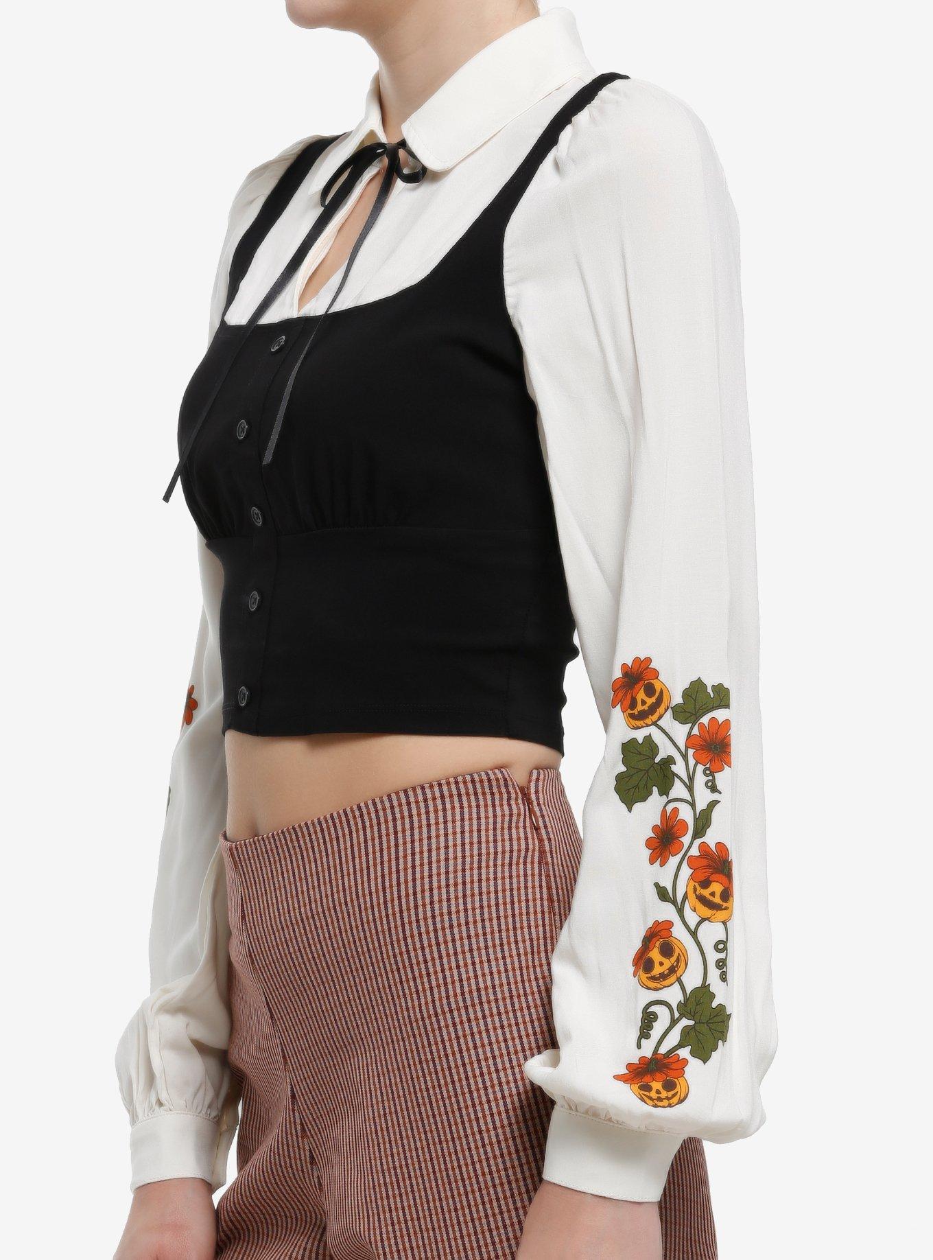 Thorn & Fable Pumpkin Flower Vest Twofer Long-Sleeve Top, IVORY, alternate