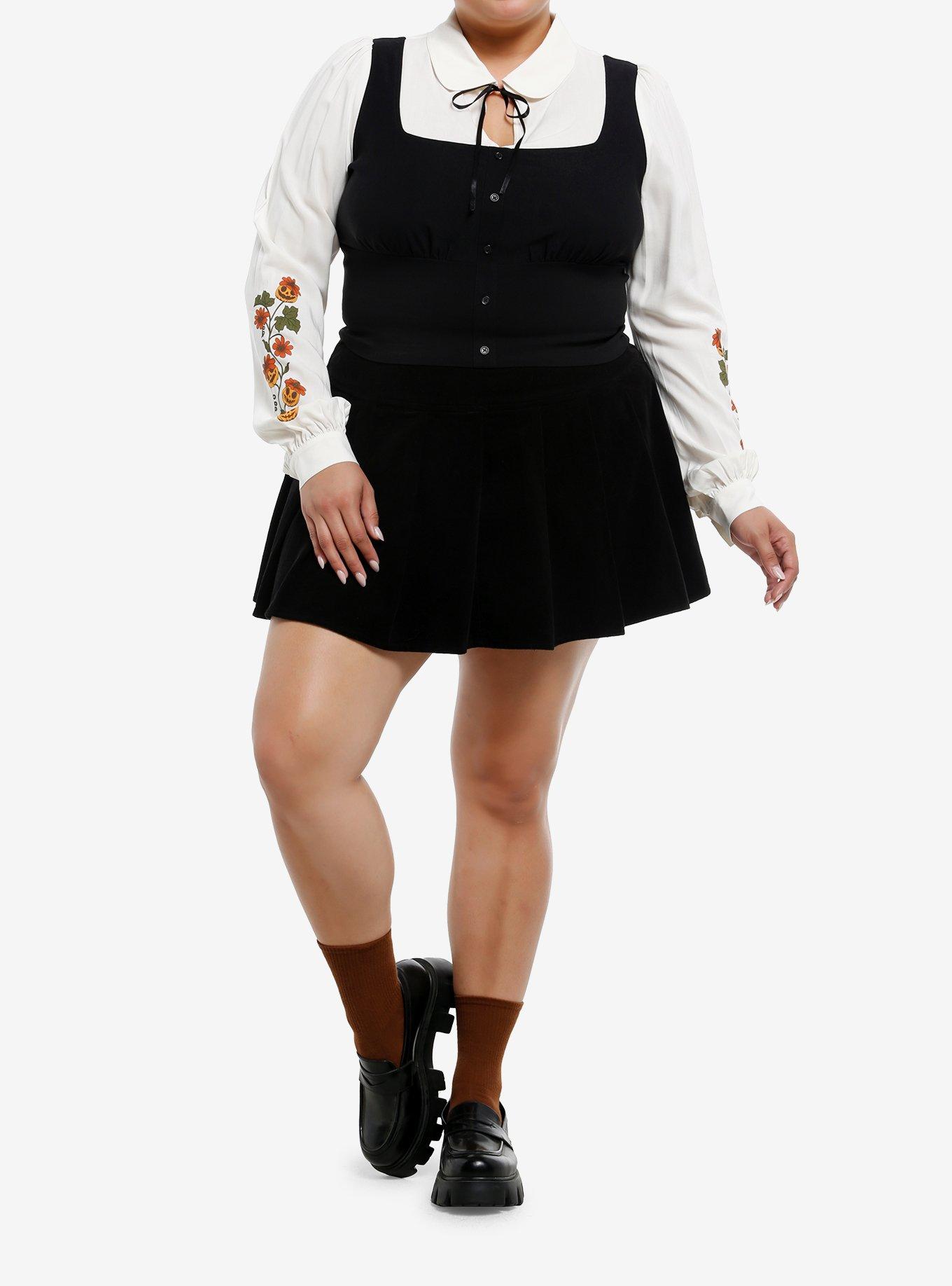 Thorn & Fable Pumpkin Flower Vest Twofer Long-Sleeve Top Plus Size, , hi-res