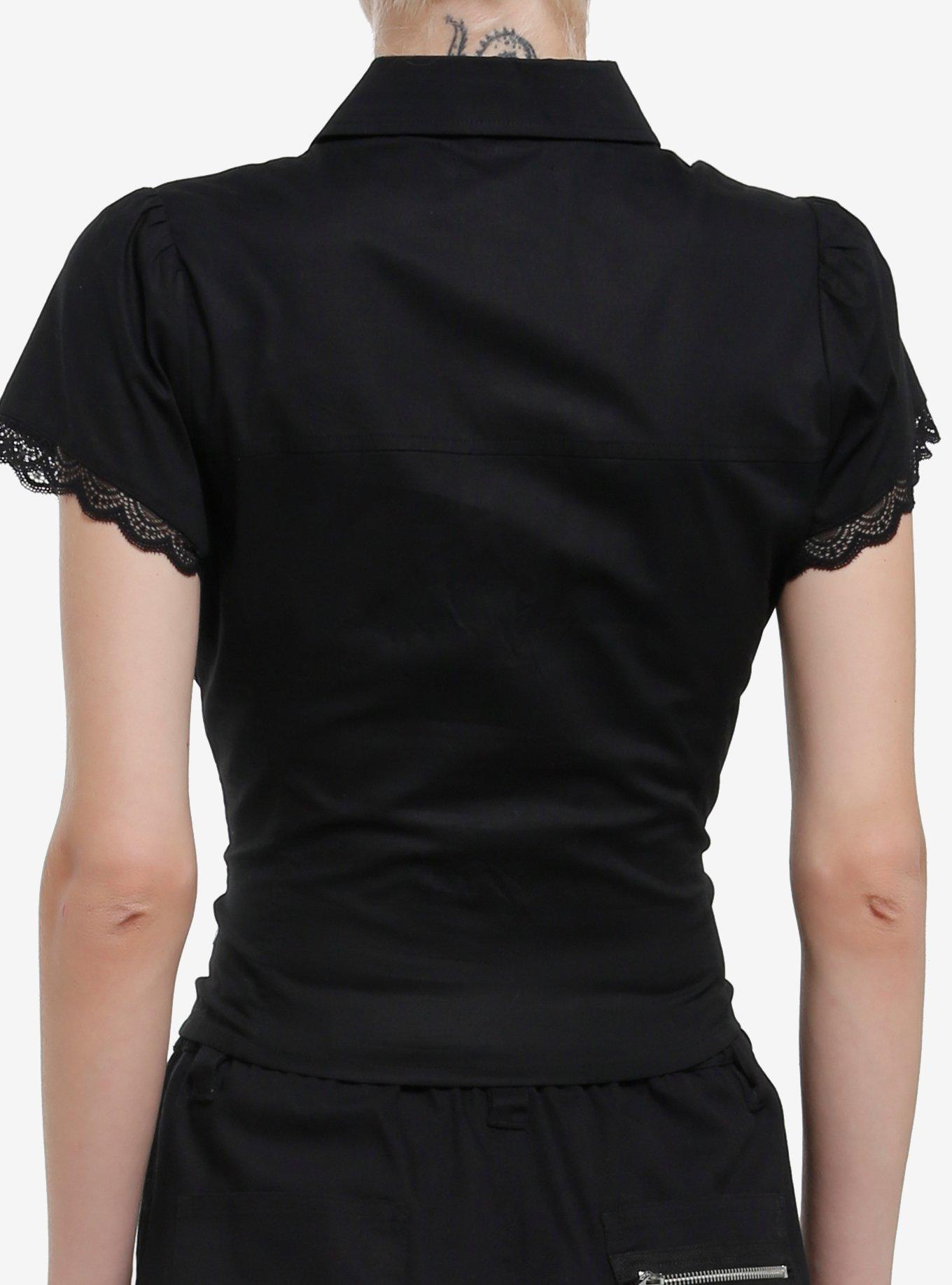 Social Collision Black Lace Up Girls Woven Button-Up, BLACK, alternate