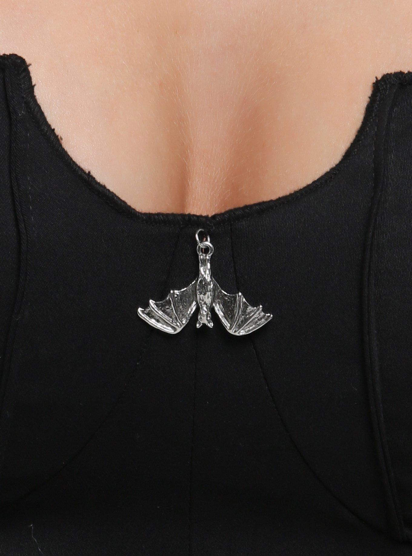 Cosmic Aura Black Bat Charm Girls Corset Top, BLACK, alternate